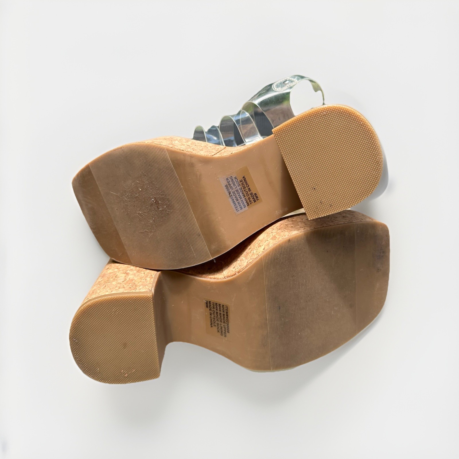 Torrid Y2K Lucite Cage Platform Sandals Clear Cork Heel 7WW Minimalist Boho