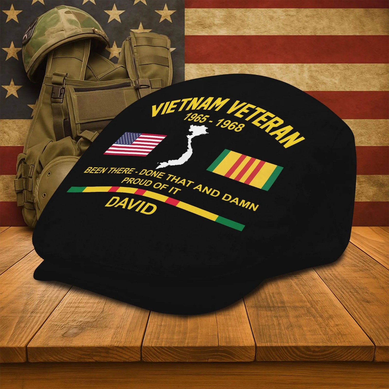 Personalized Vietnam Veteran Flat Cap Custom Name Year US Military Gift For Men