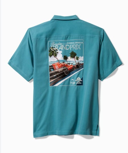 Tommy Bahama EMBROIDERED GRAND PRIX Racing Panelback Camp Shirt $168, Large, 2XL