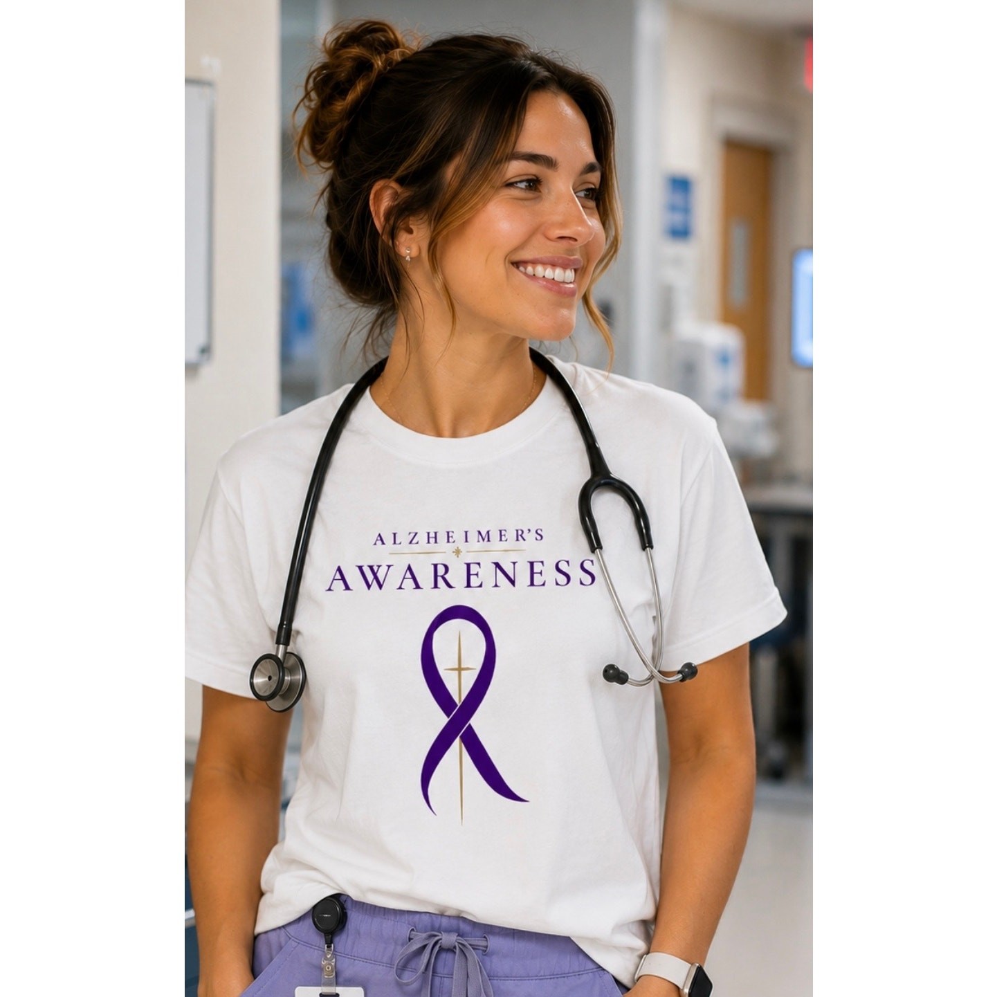Alzheimer’s Awareness T-Shirt Resilience Faith Loved Purple Ribbon Unisex
