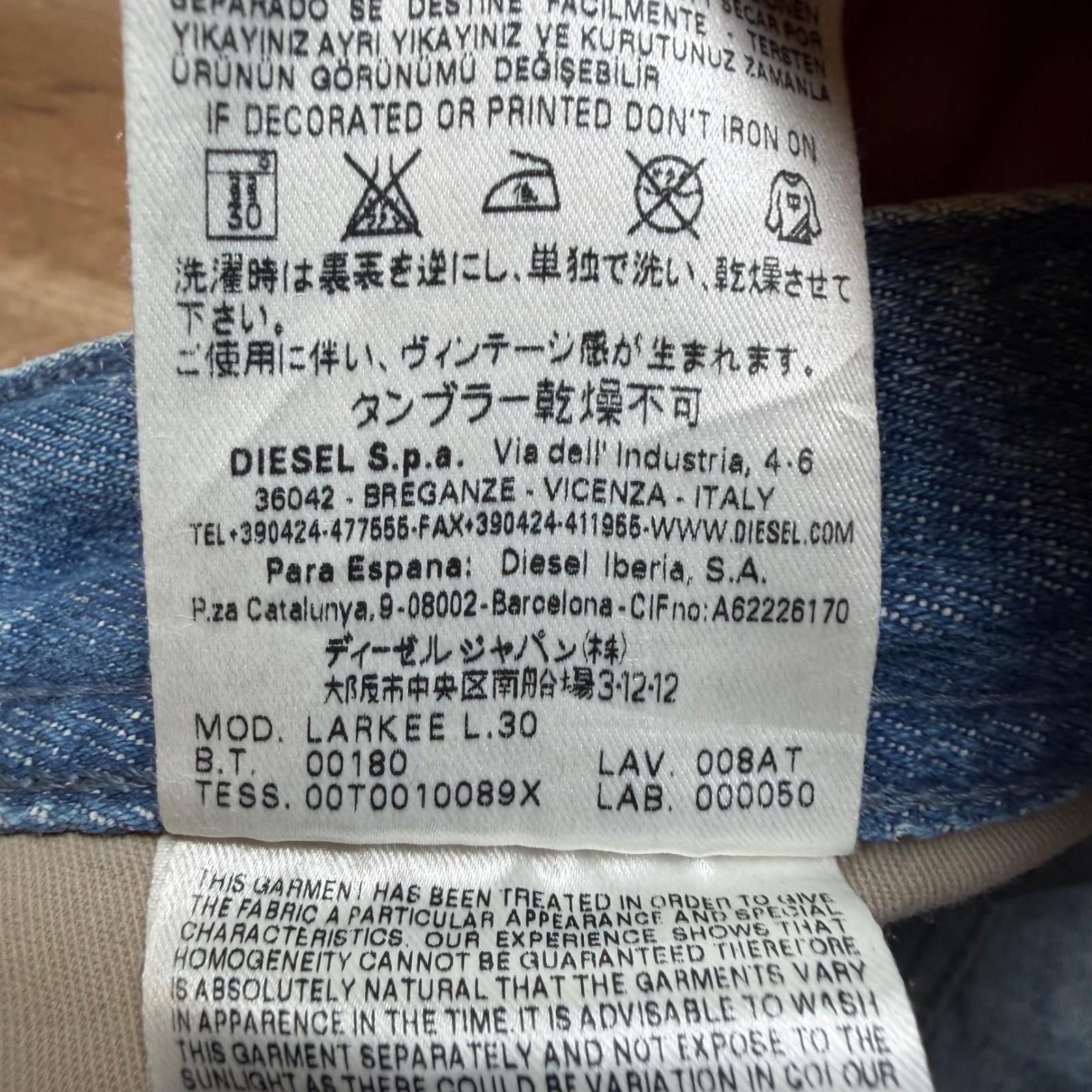 Diesel Larkee Jeans Mens 36×30 Blue Regular Straight Leg Wash 008AT Button Fly