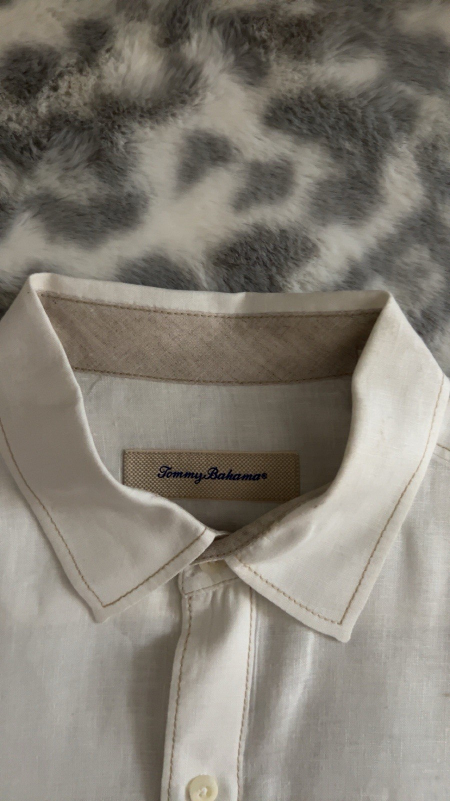 Tommy Bahama Cream Linen Button-Up Shirt Long Sleeve Pocket Regular Fit M