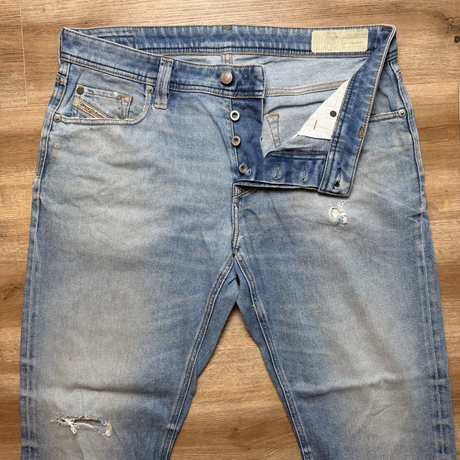Diesel Larkee-Beex Jeans Men 34×30 Blue Regular Tapered Stretch Thrashed 089AW
