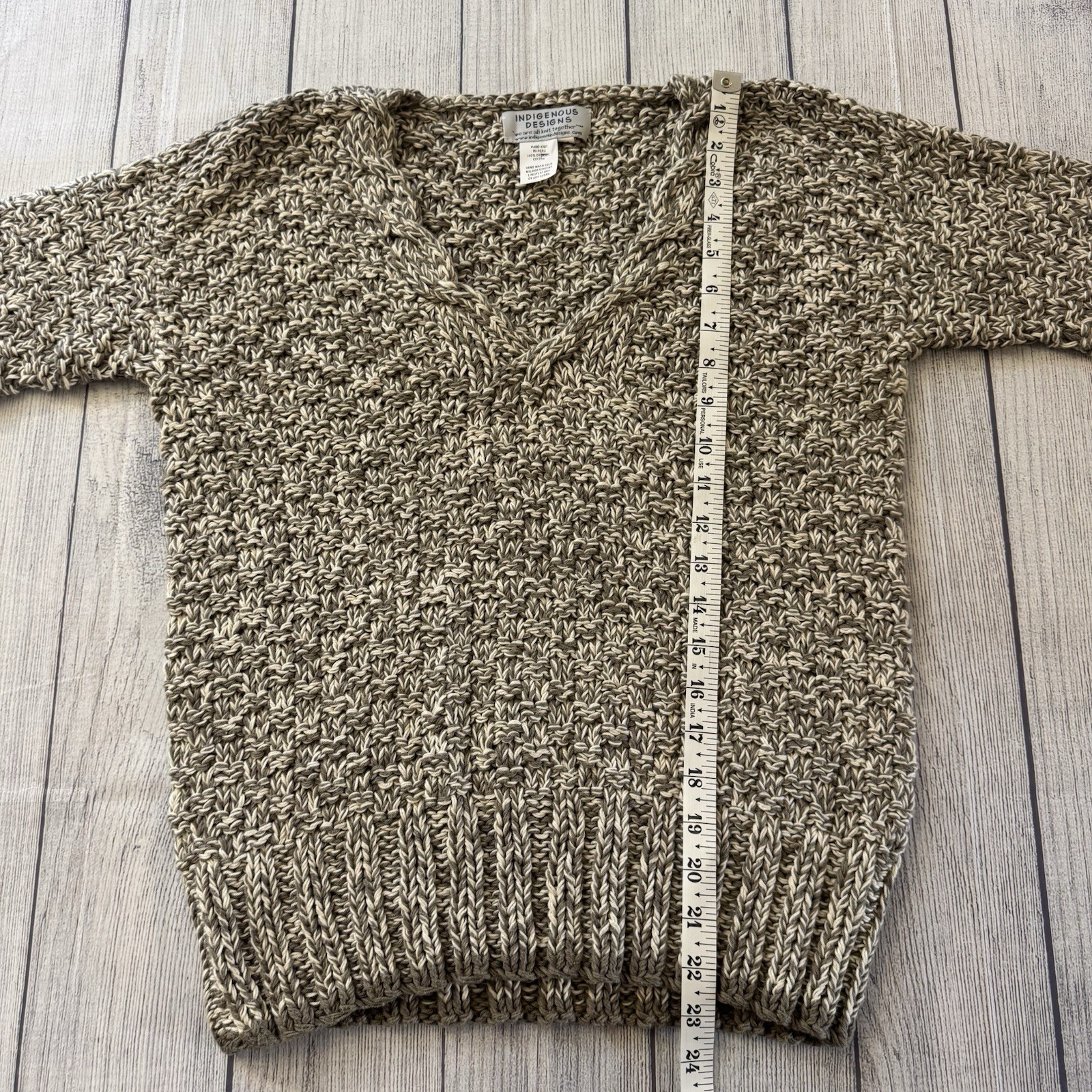 Indigenous Designs Hand Knit Organic Cotton Cardigan Sweater Peru Womens M Boho