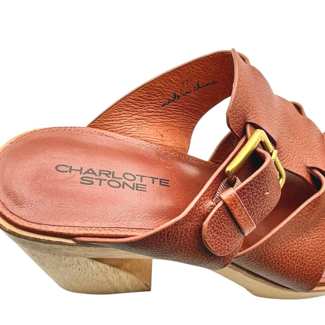Charlotte Stone Porto Platform Clog Sandals Hickory Brown Leather Size 11