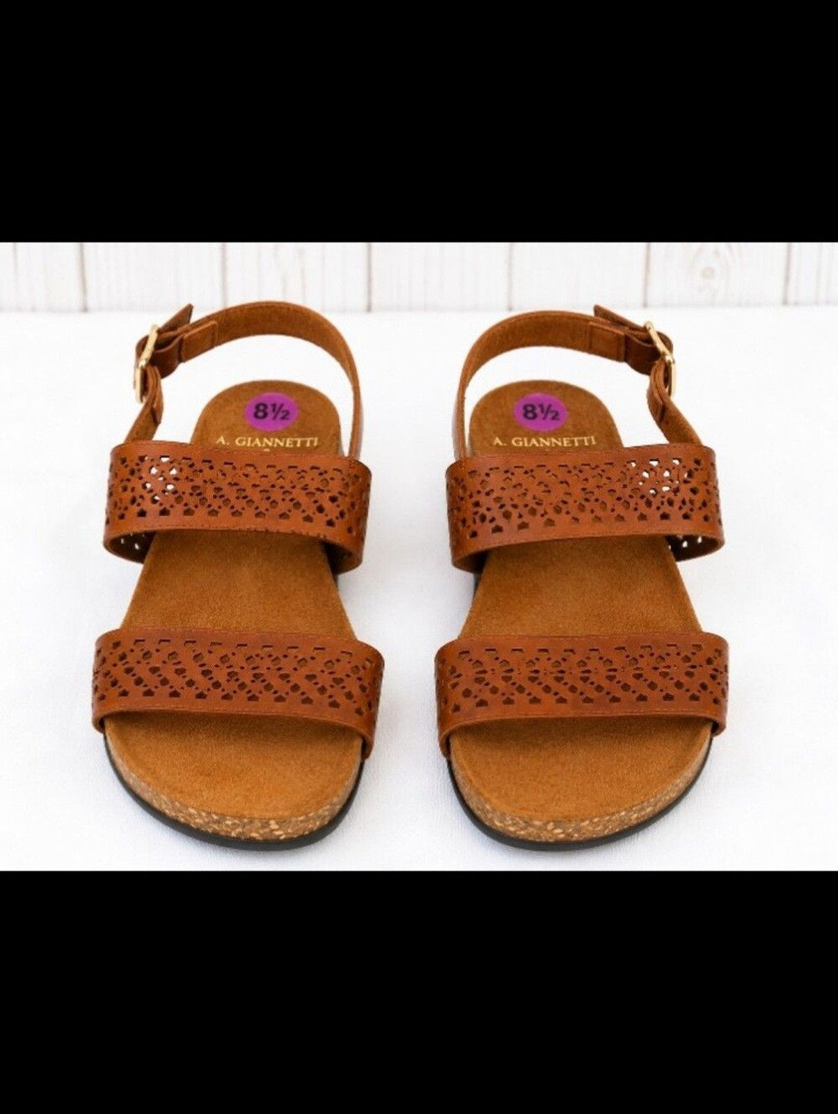 a giannetti womensleather. 8.5 brown ankle strap cork footbed comfort sandals