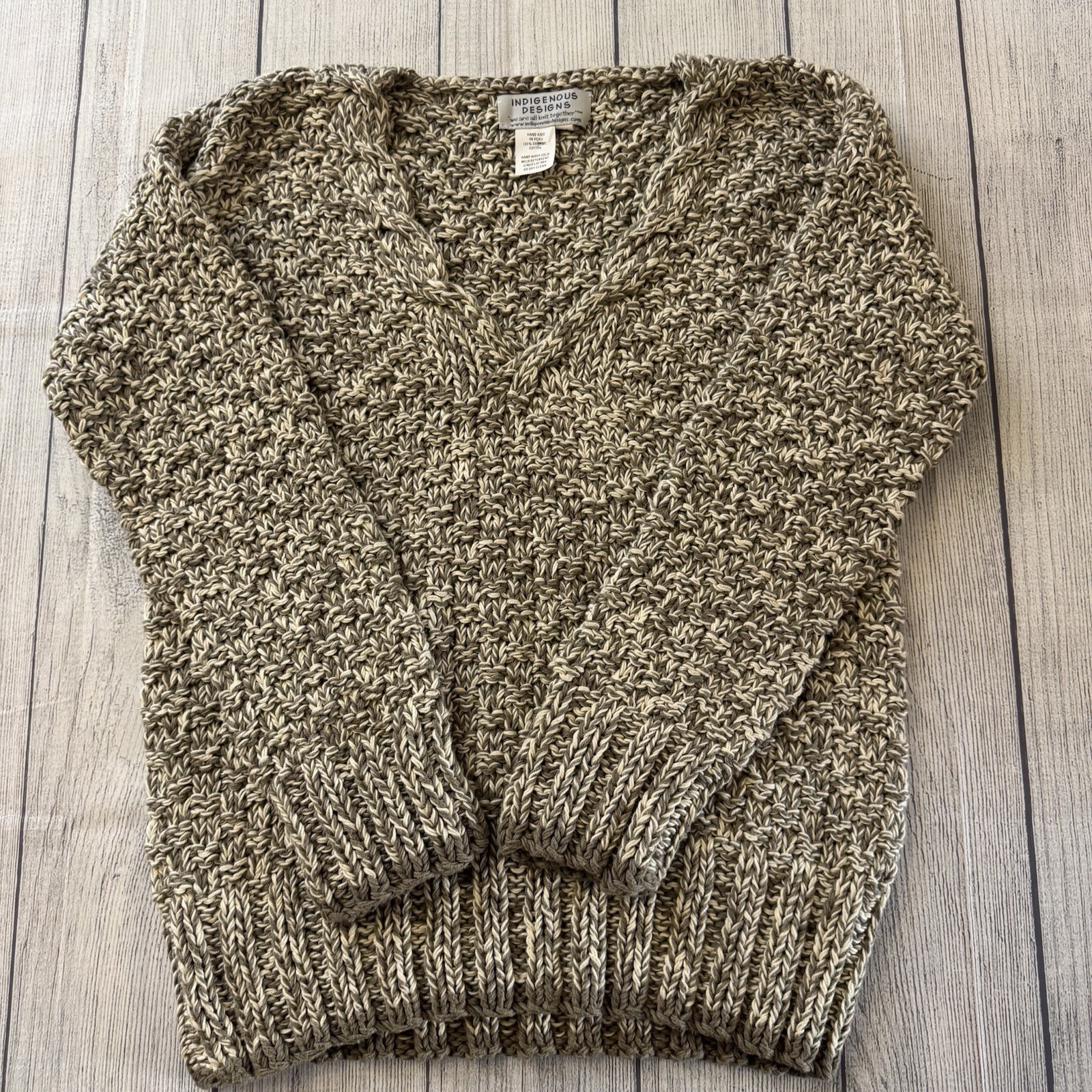 Indigenous Designs Hand Knit Organic Cotton Cardigan Sweater Peru Womens M Boho