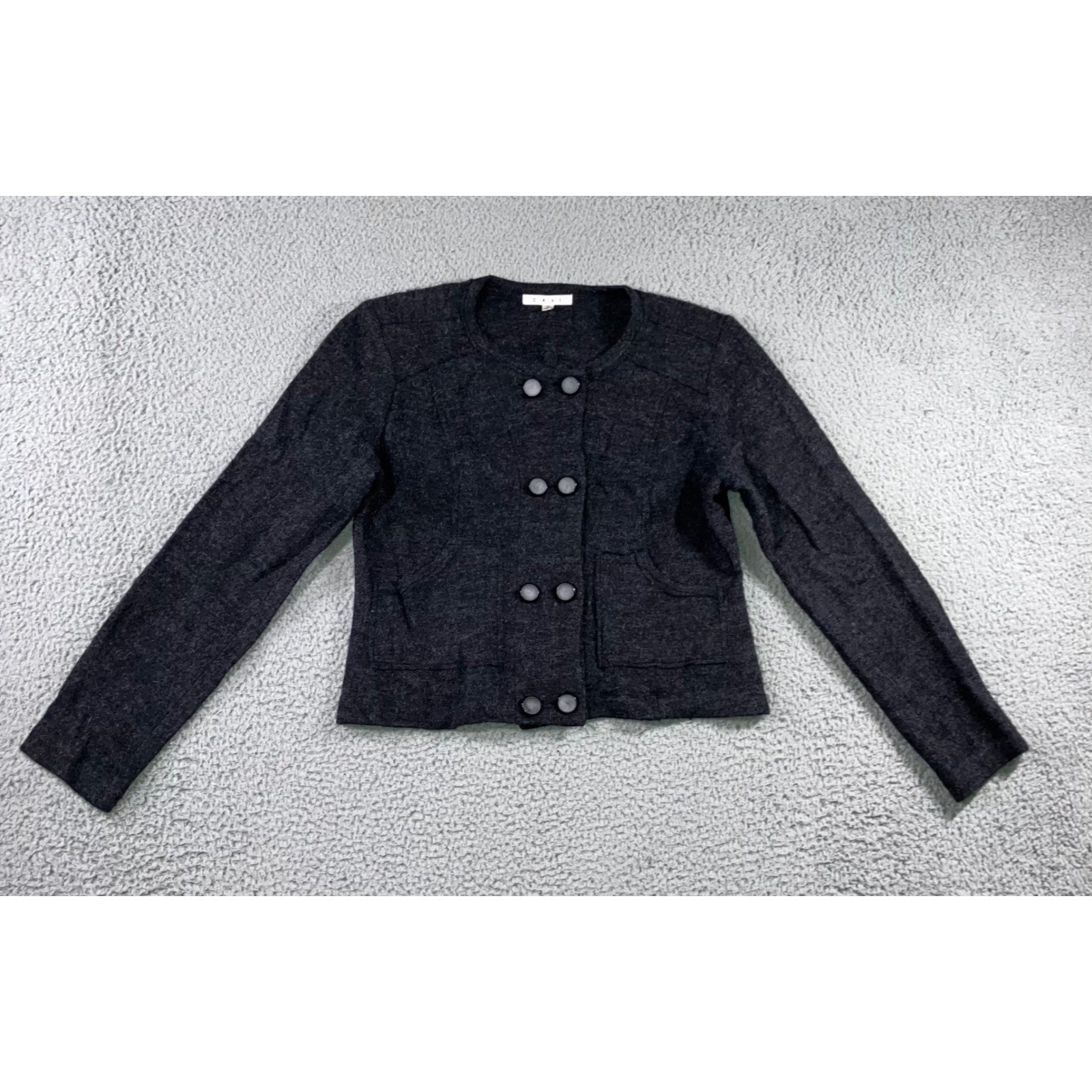 Cabi 100% Wool Cardigan Sweater Women Medium Double Breasted Charcoal Gray