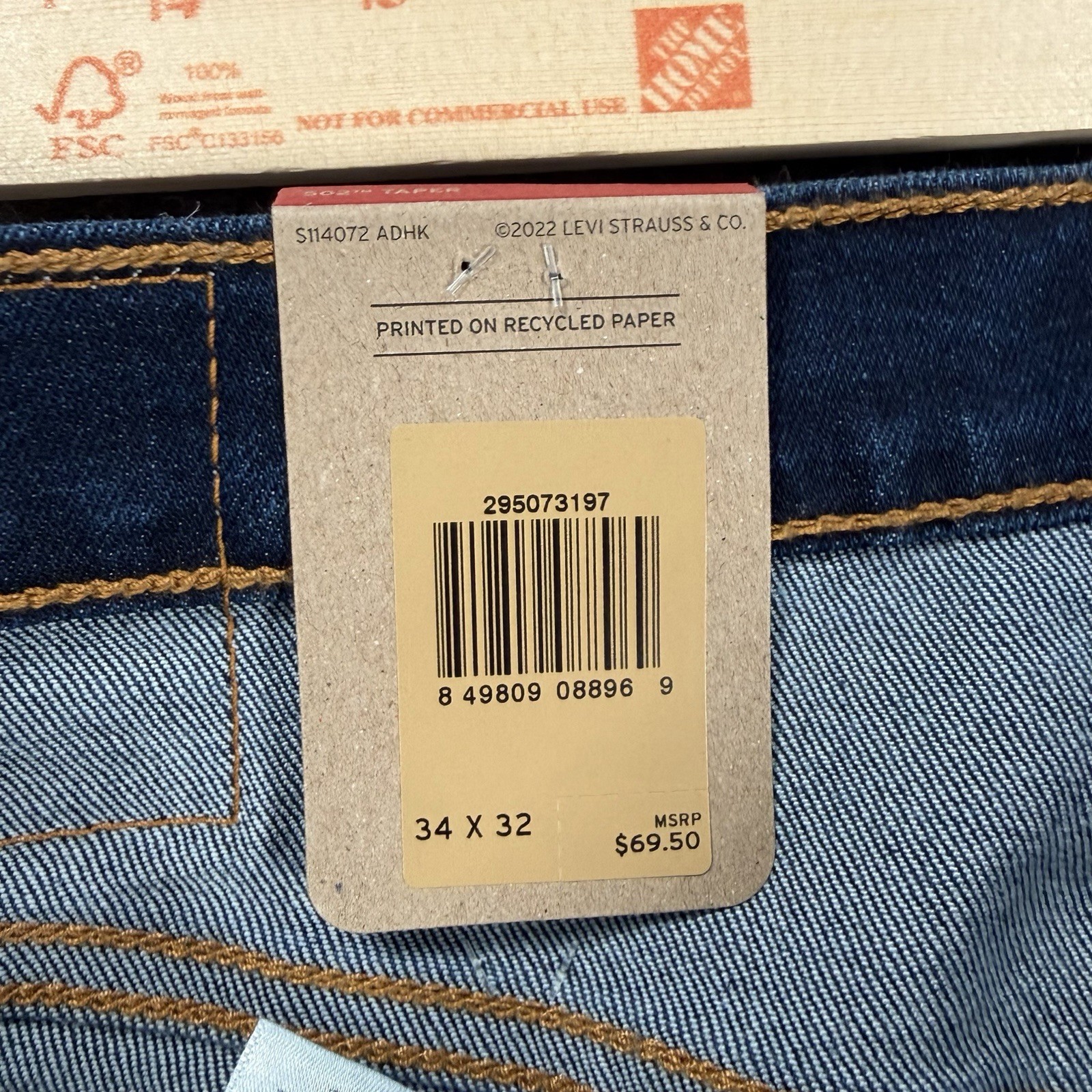 NWT Levis Mens 502 Taper Fit Jeans Blue Stretch Denim Zip Fly 34×32 Tapered