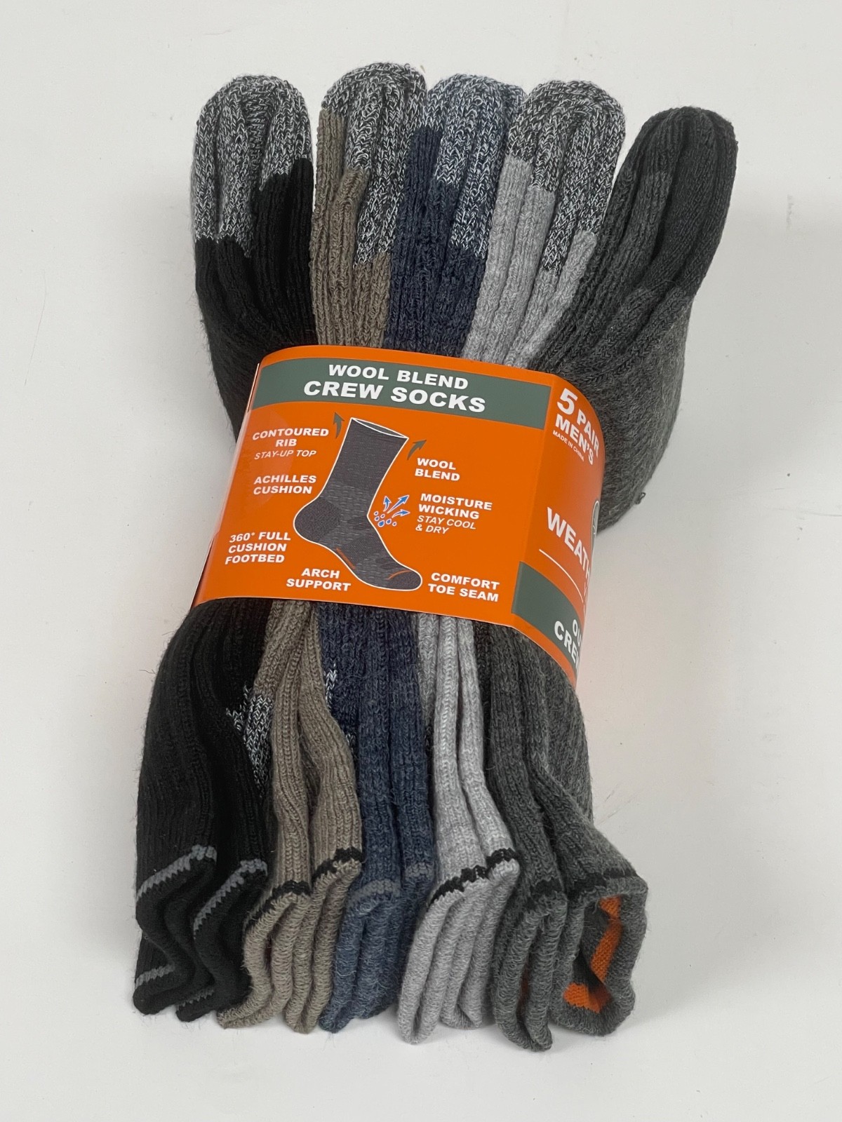 5 Pairs MULTICOLOR Weatherproof Vintage Men’s Outdoor Crew Socks Shoe Size 6-12