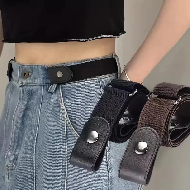 2 Pack No Buckle Elastic Belt Invisible Loop Belt for Jeans Pants
