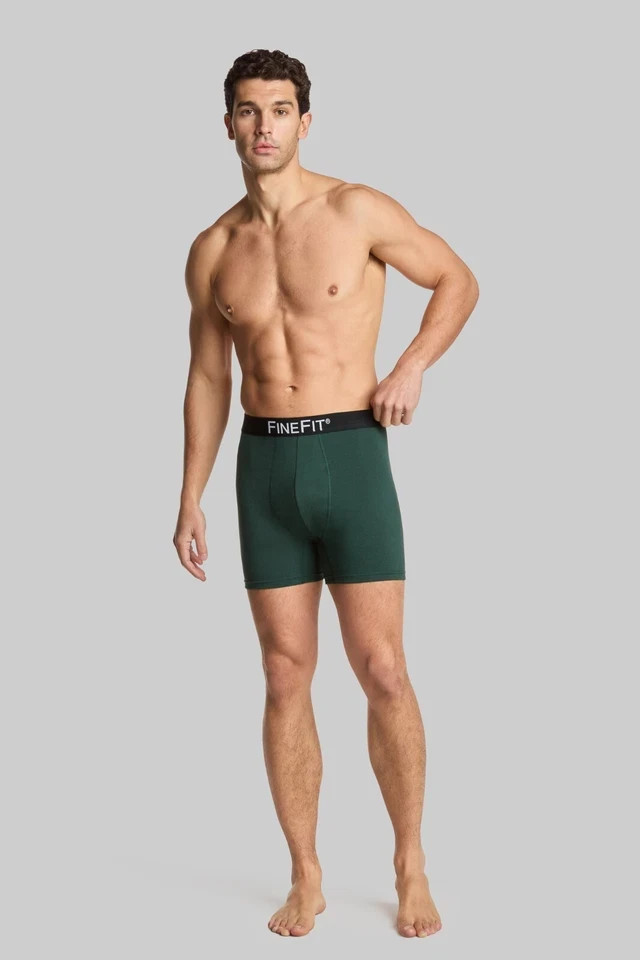 FineFit Mens Boxer Briefs 100% Cotton Assorted Solid Color Underwear – 6 Pack