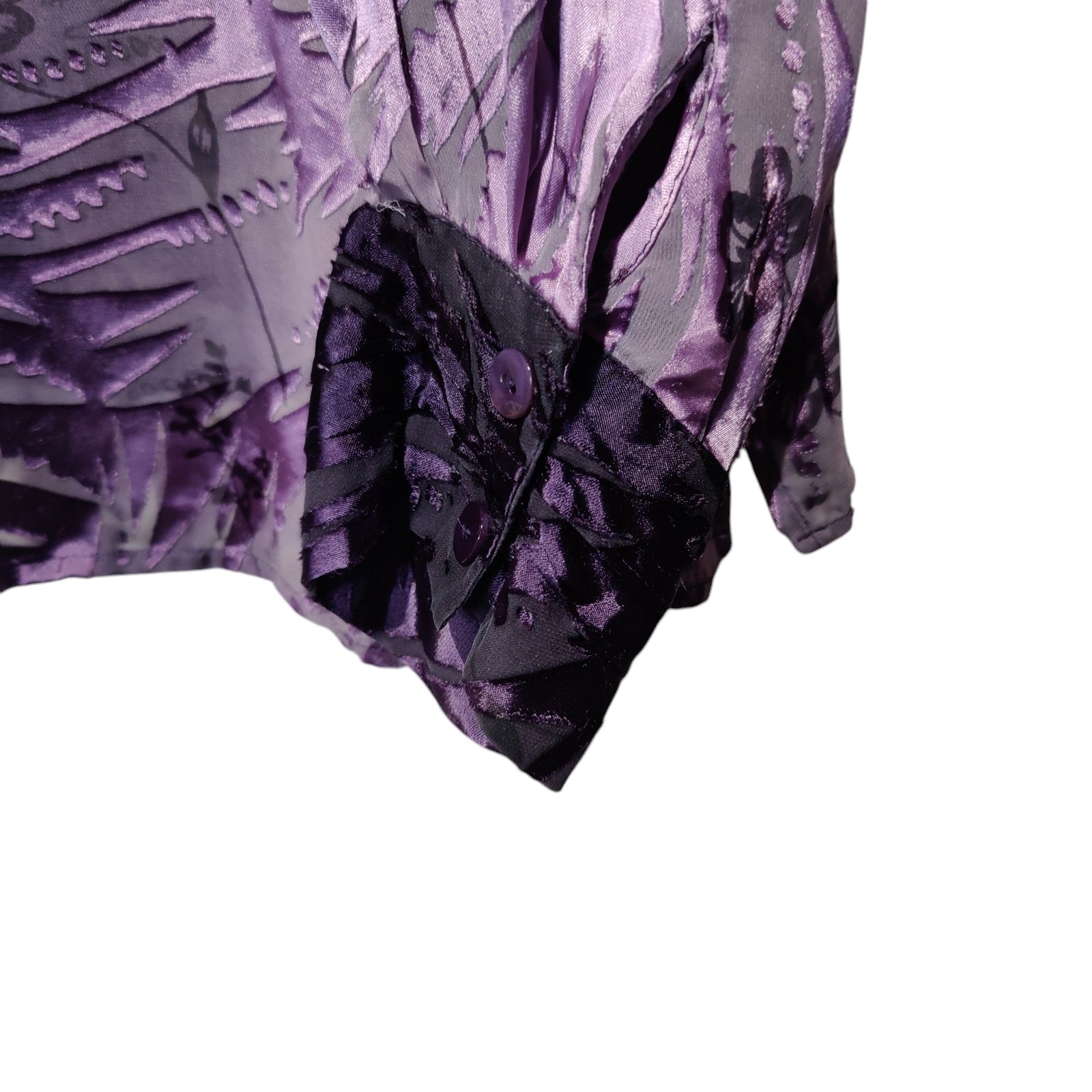 Notches Plus Sz 2X Purple Burnout Velvet Sheer Silk Button Up Shirt Art to Wear
