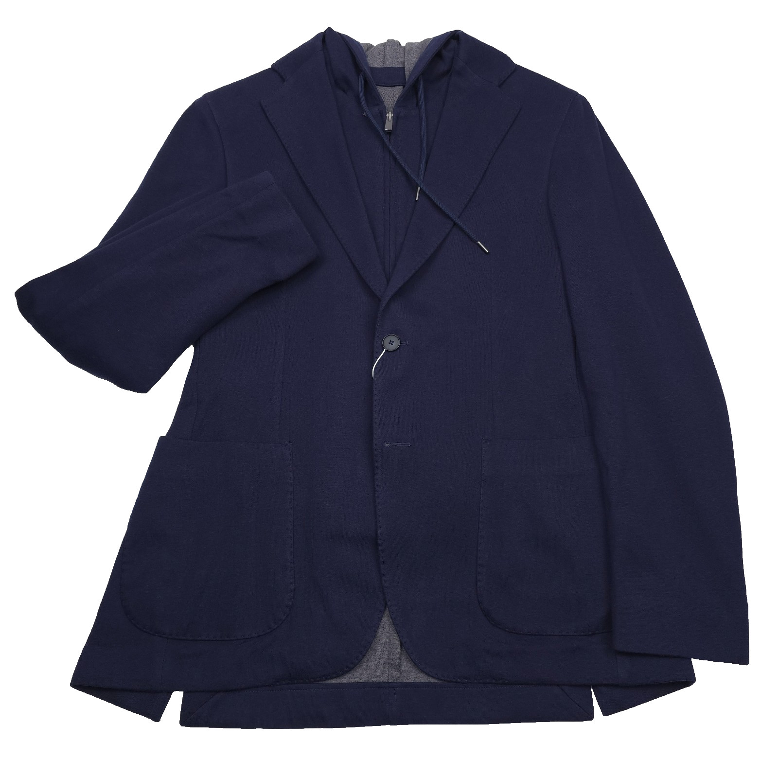 Vince Isle Double Face Blue Jersey Sport Coat Mens 38R Slim Fit Removable Hood