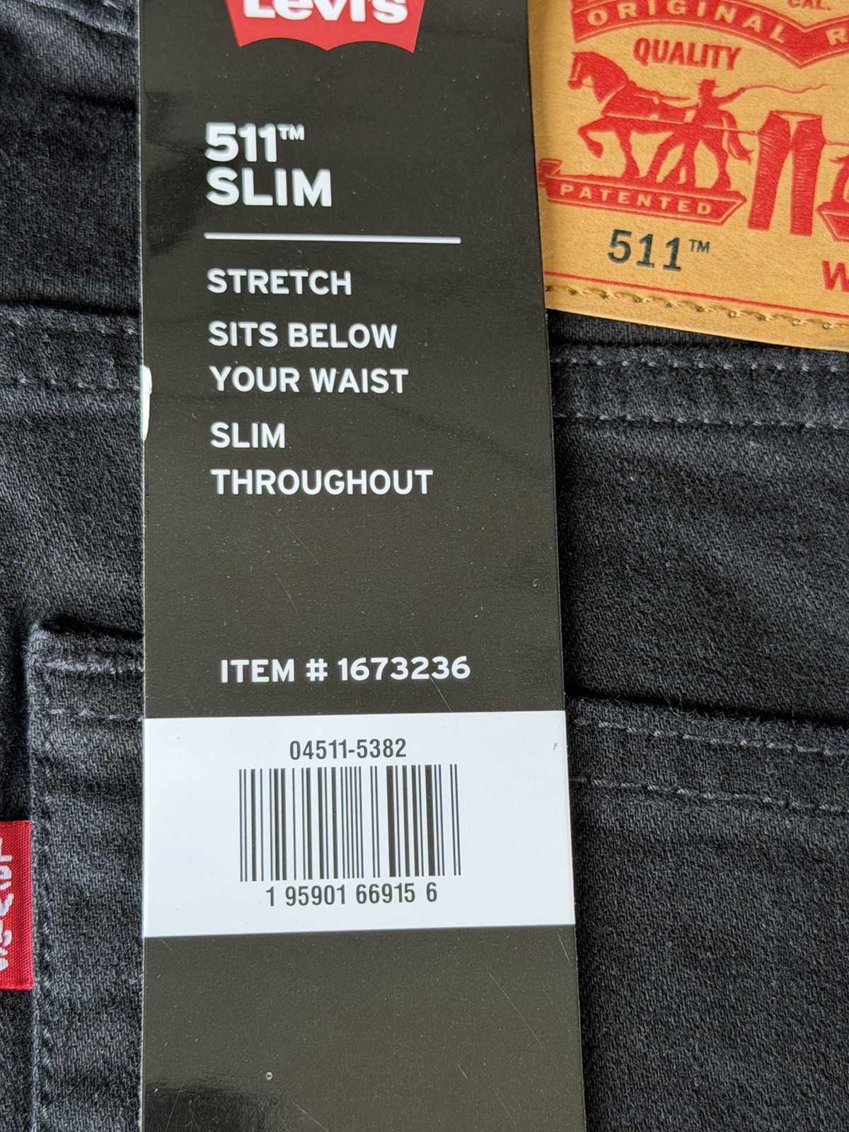 Levi’s 511 Men’s Slim Fit Stretch Jeans Black 32×29 NWT Sits Below Waist