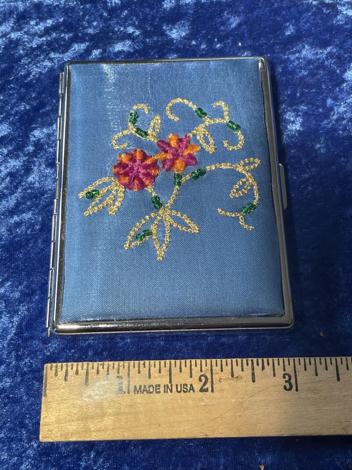 Ladies Vtg. Embellished Cigarette Case. Hand Beaded & Hand Stitched Floral Theme