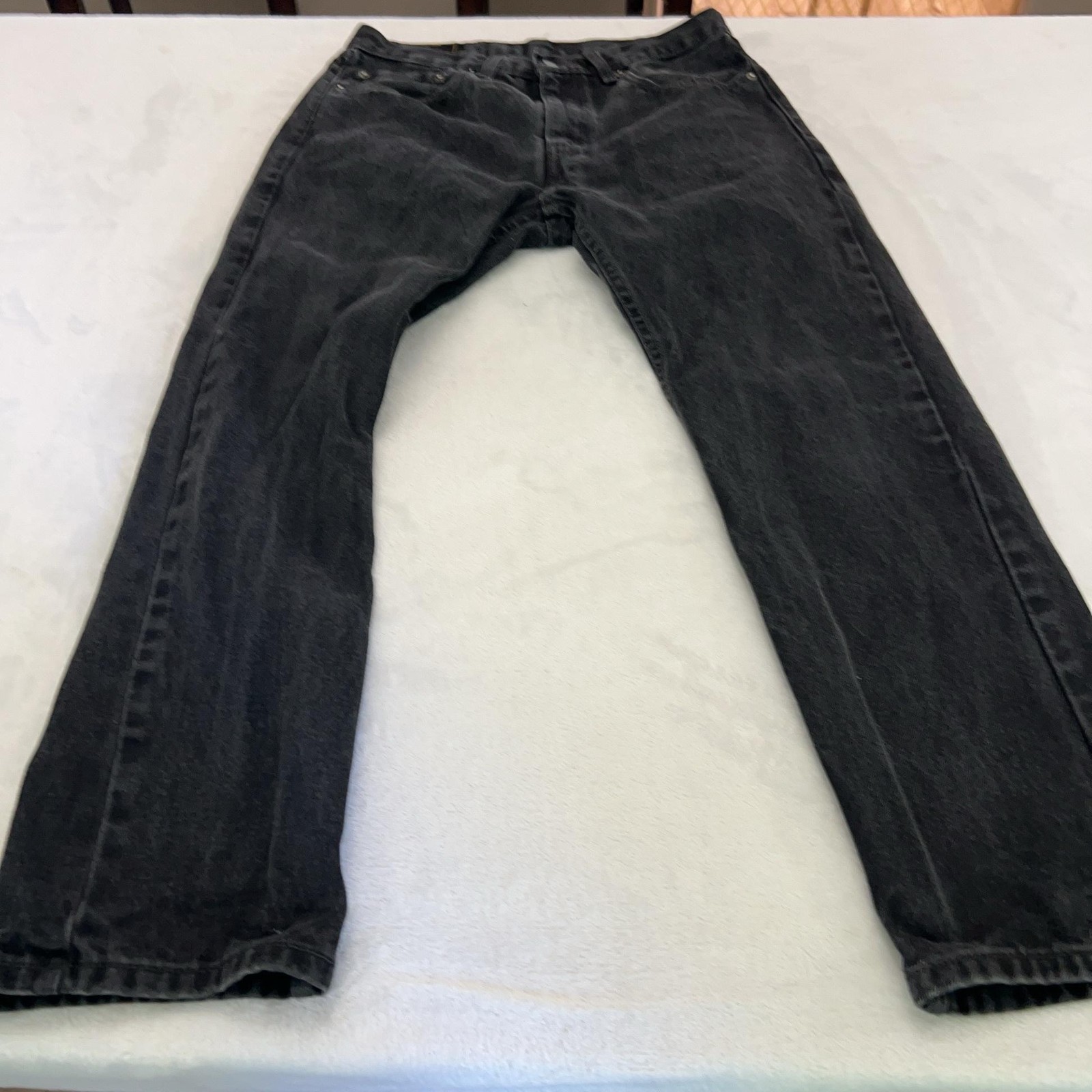 Levis 505 Jeans Mens 32×30 Black Straight Leg Charcoal Denim Zip Fly Casual