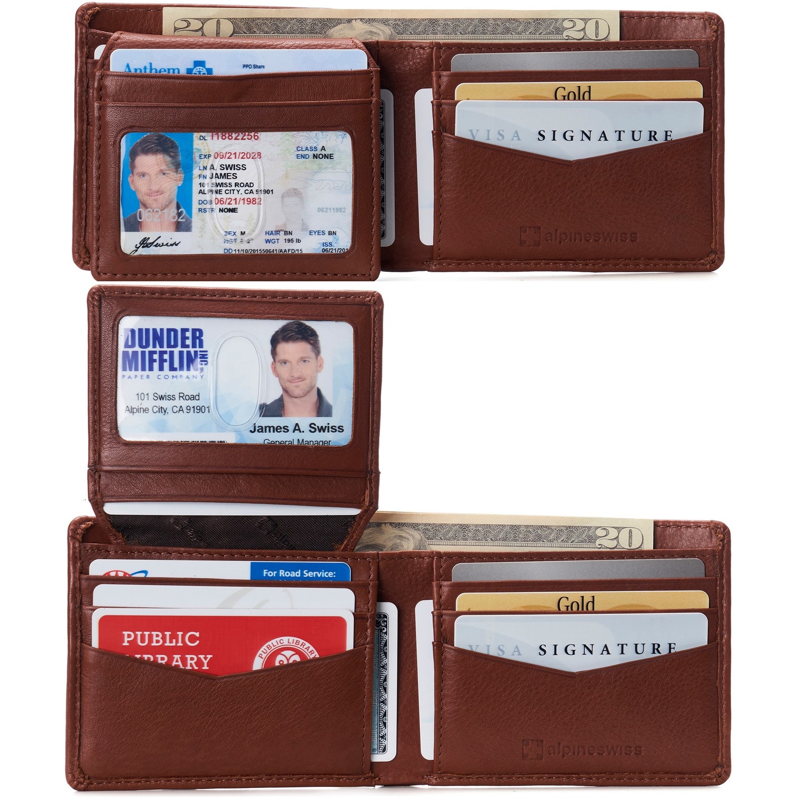 Alpine Swiss Bifold Wallet, Wallet Genuine Leather, RFID Blocking, Gift Box