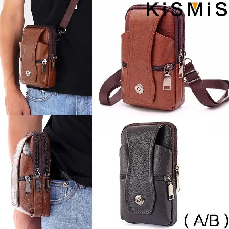 Fashion Men’s Leather Waist Bag Multifunction Fanny Pack Large