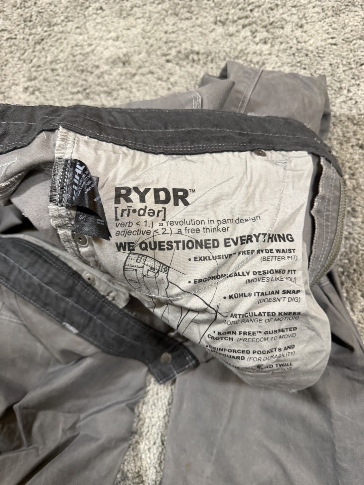 Kuhl Rydr Pants Mens 34×32 Gray Vintage Hiking Camping Outdoor Patina Dye Canvas
