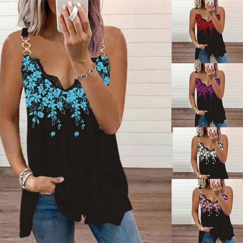 Ladies Tops Shirt Strappy Chain Womens Vest Plus Size Swing Sleeveless