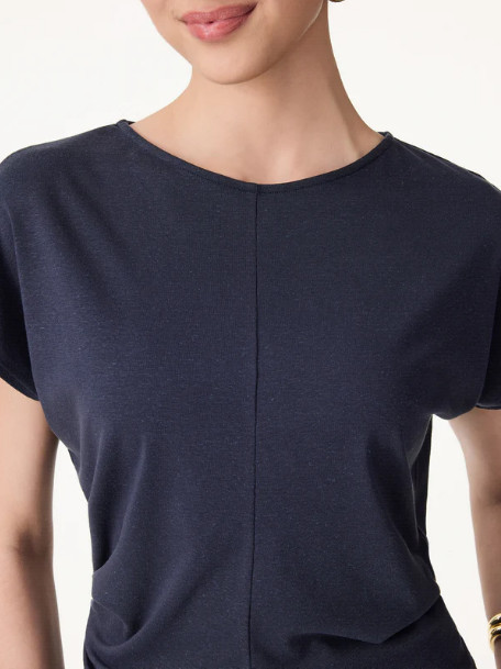 OGL Linen-Blend Round Neck Relaxed Summer Top – Blue Petal