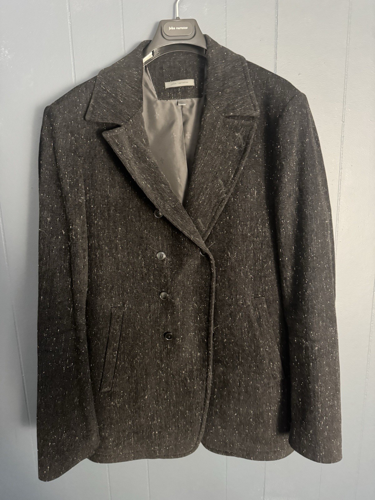 John Varvatos Men’s Black Wool Blend Pea Coat 56