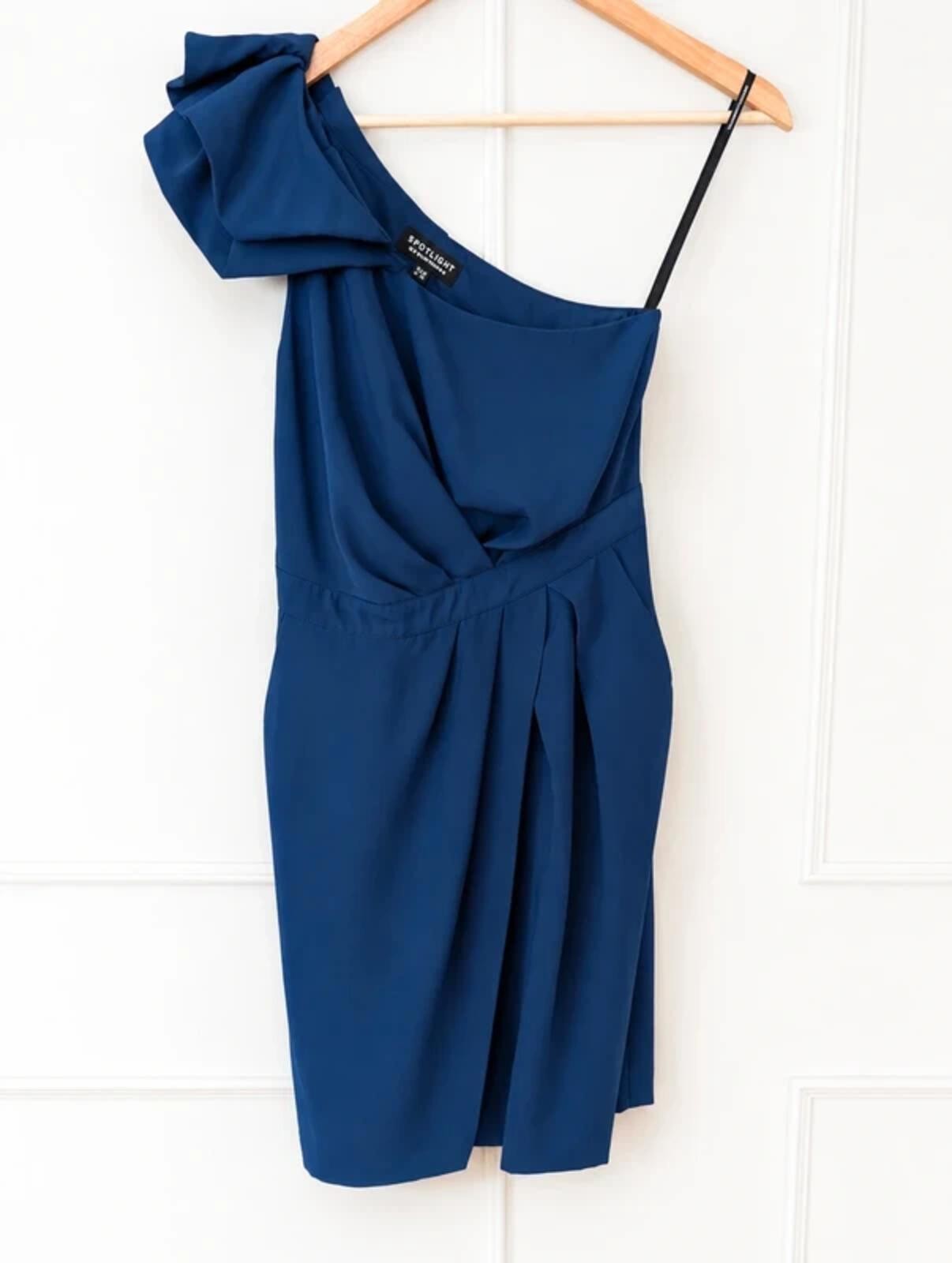 Warehouse Spotlight One Shoulder Navy Cocktail Occasion Dress UK 8 Wedding
