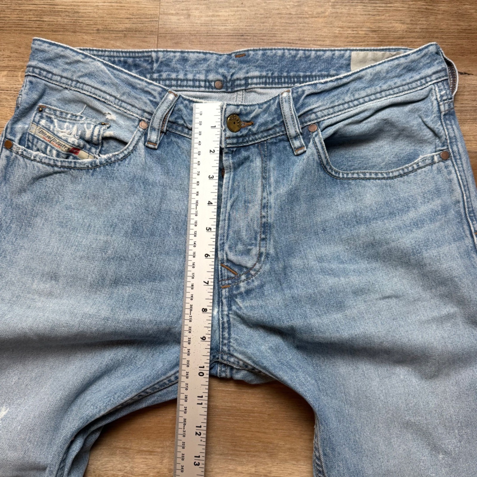Diesel Larkee Jeans Men 33×34 Light Wash Distressed Straight Leg Denim 0800Z