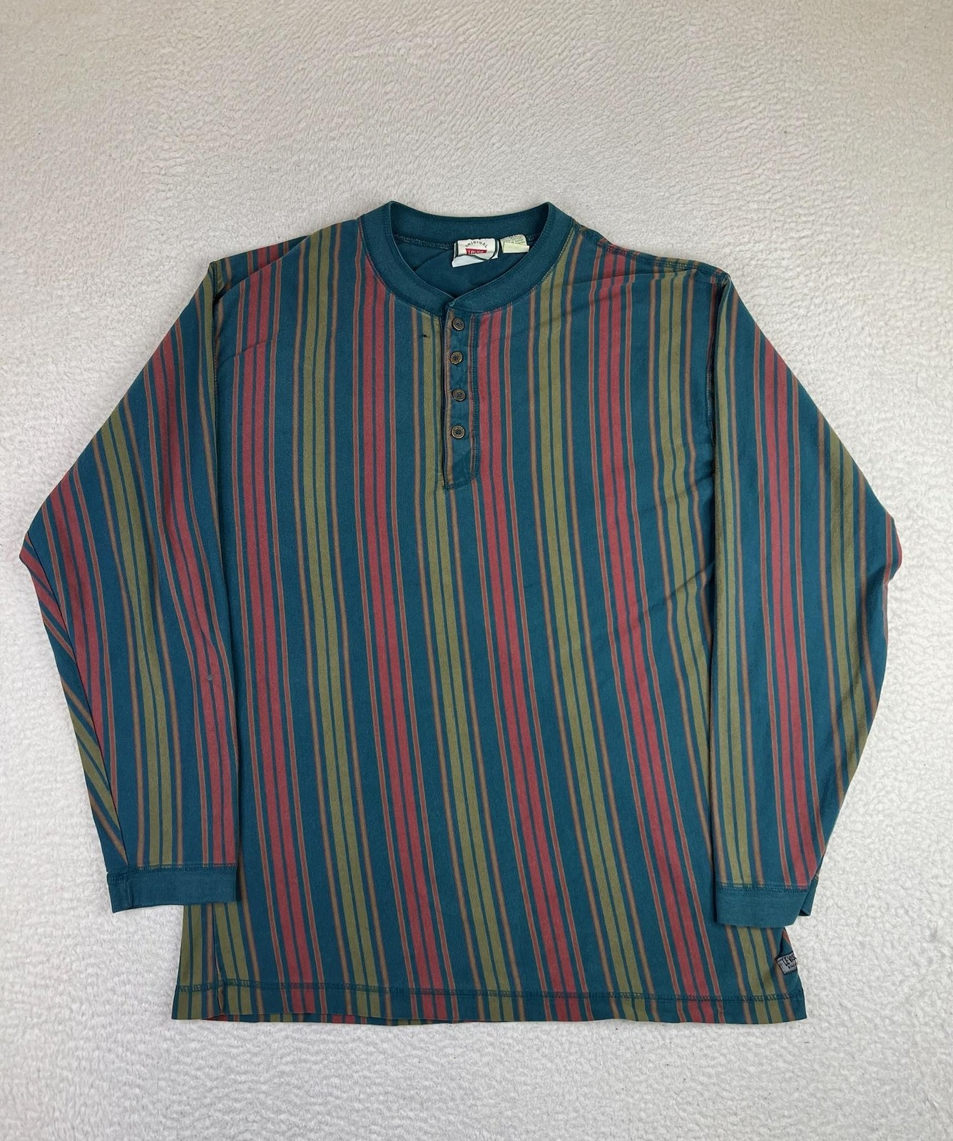 Vintage 90’s Levi’s Henley Shirt Mens Large Multicolor Stripe Cotton Long Sleeve