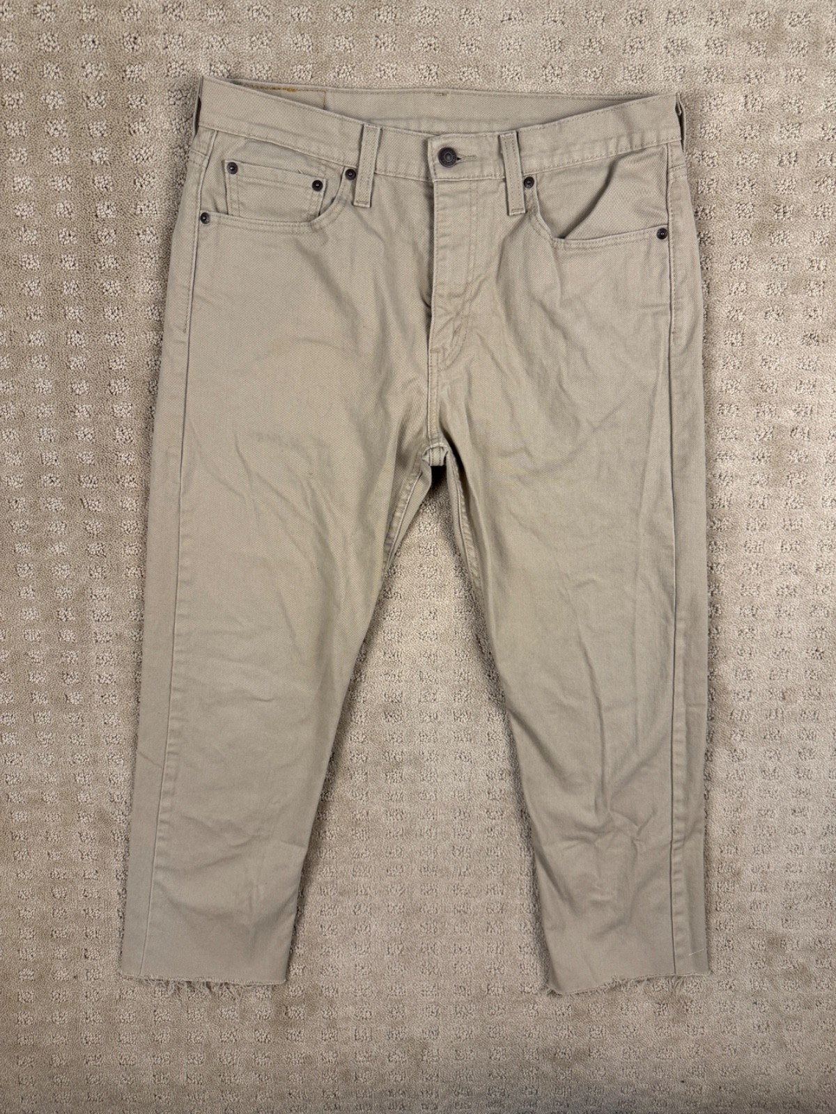 Men’s Levi’s 502 Tan Khaki Jeans Raw Hem 33×24 #1145