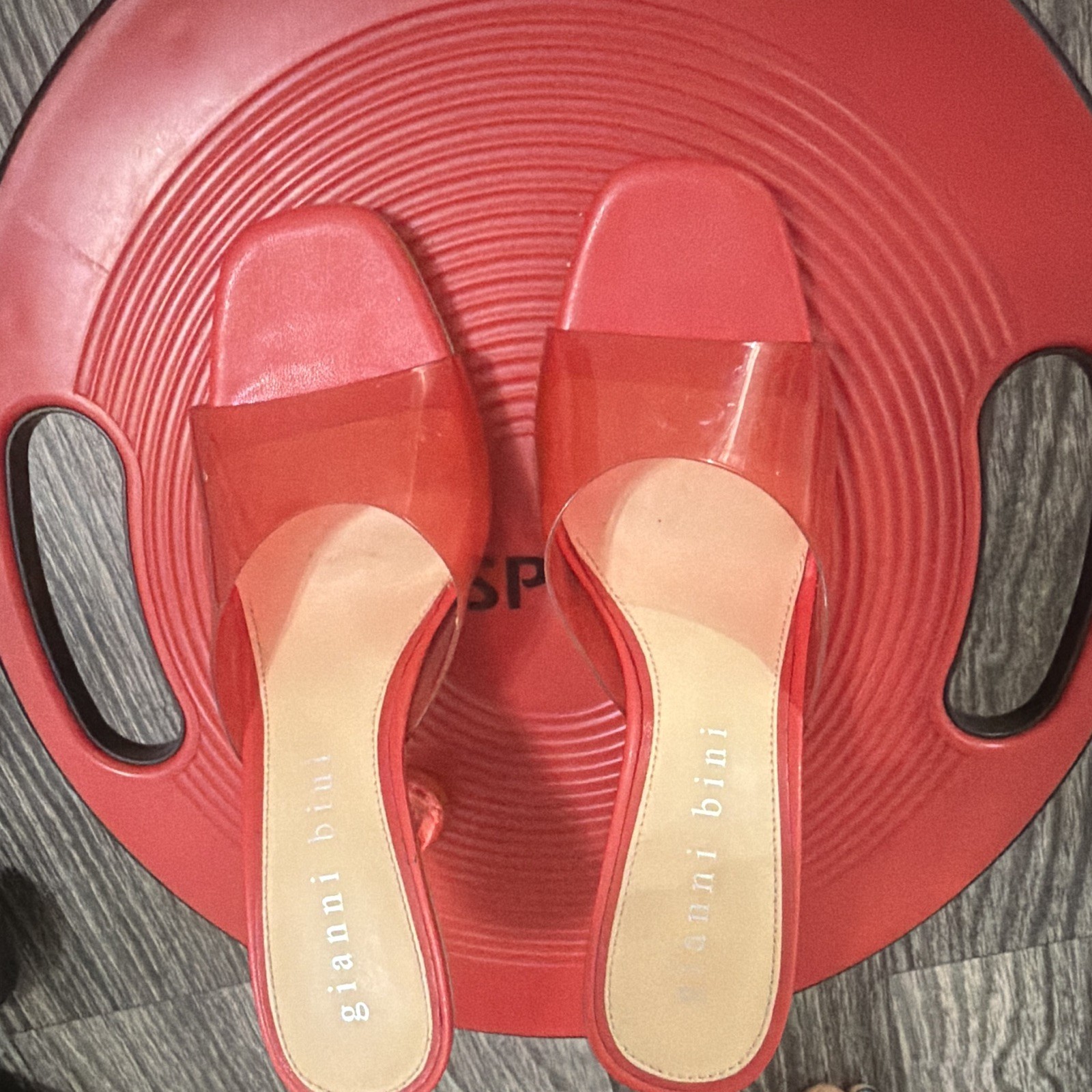 Gianni Bini Women’s Red Slip-On Mule Heels Square Toe Strappy Synthetic 9.5