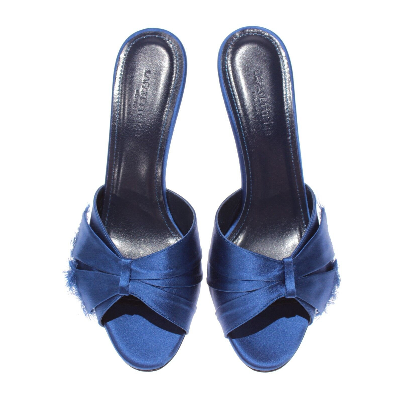 Lafayette 148 NWB Elora 70mm Fringe Satin Heels Size 39 US 9 in Tile Blue