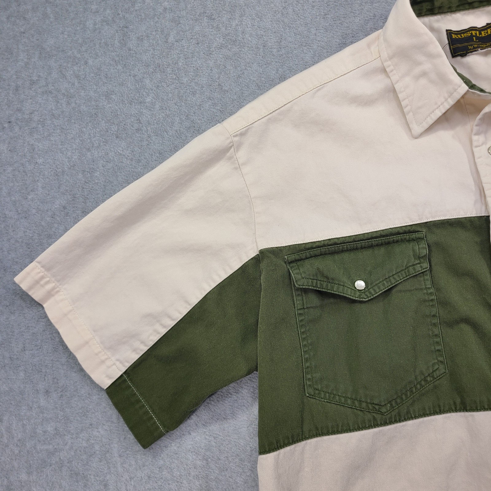 Vtg Rustler by Wrangler Western Shirt Men Large Green Off White Pearl Snap Aztec