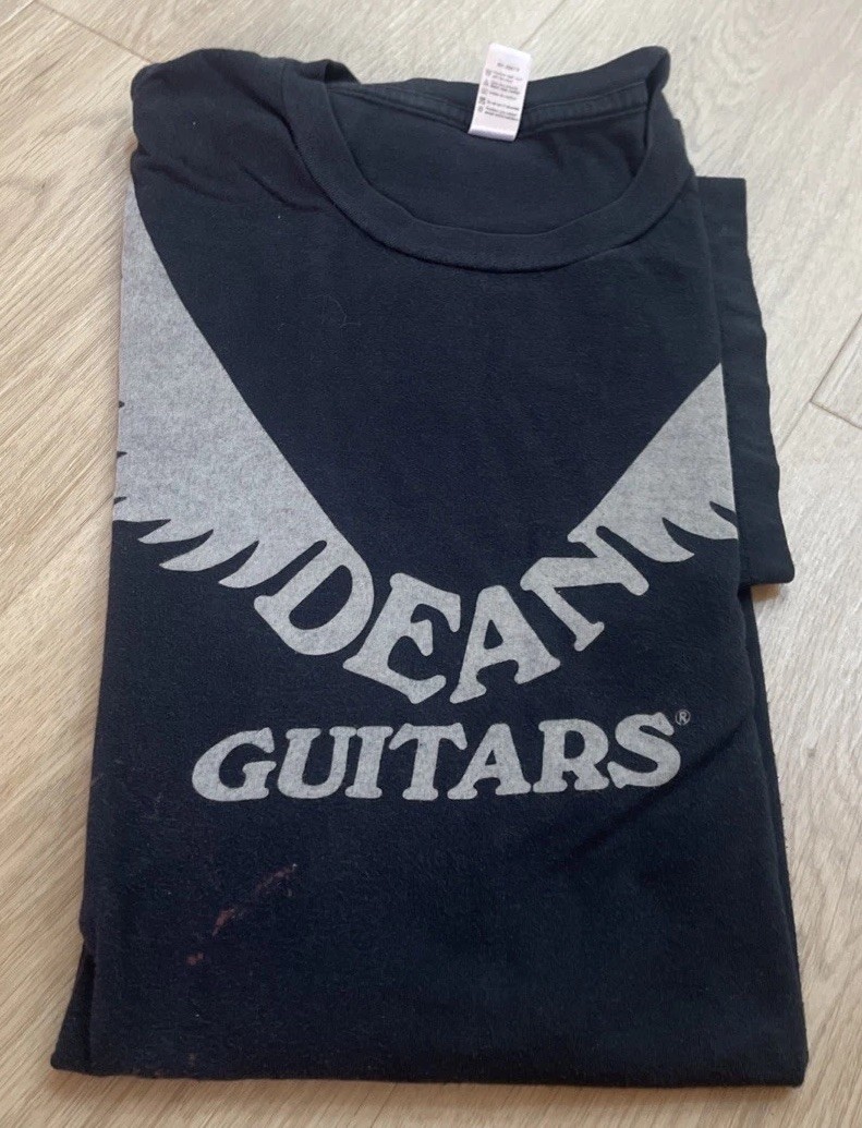 Vintage 90’s Dean Guitar Logo w/Wings Black T-Shirt Men’s XL Anvil Tag