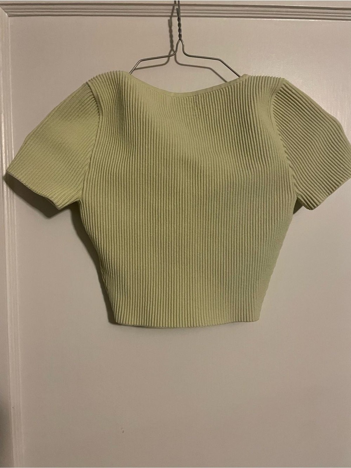 Babaton Ribbed Square-Neck Crop Top — Light Lime Size XXS