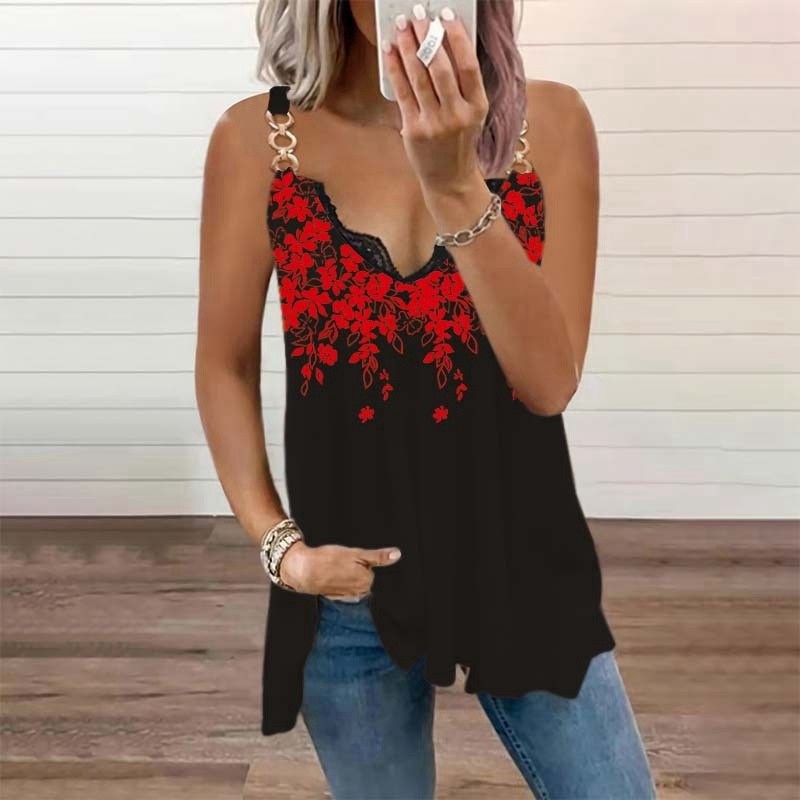 Ladies Tops Shirt Strappy Chain Womens Vest Plus Size Swing Sleeveless