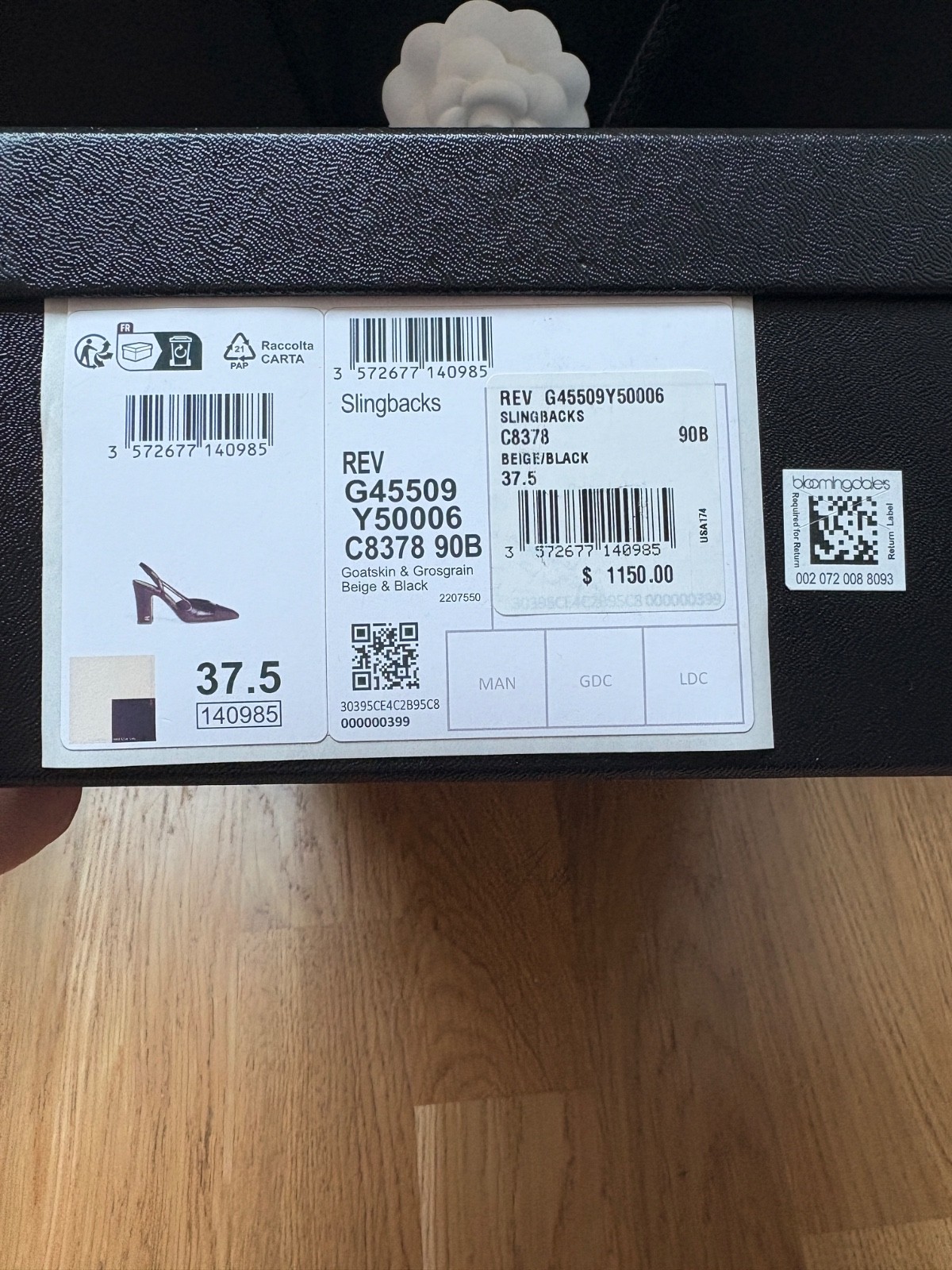 Chanel Slingbacks Goatskin Grosgrain Beige and Black 37.5 (US 7) 3.5 heel
