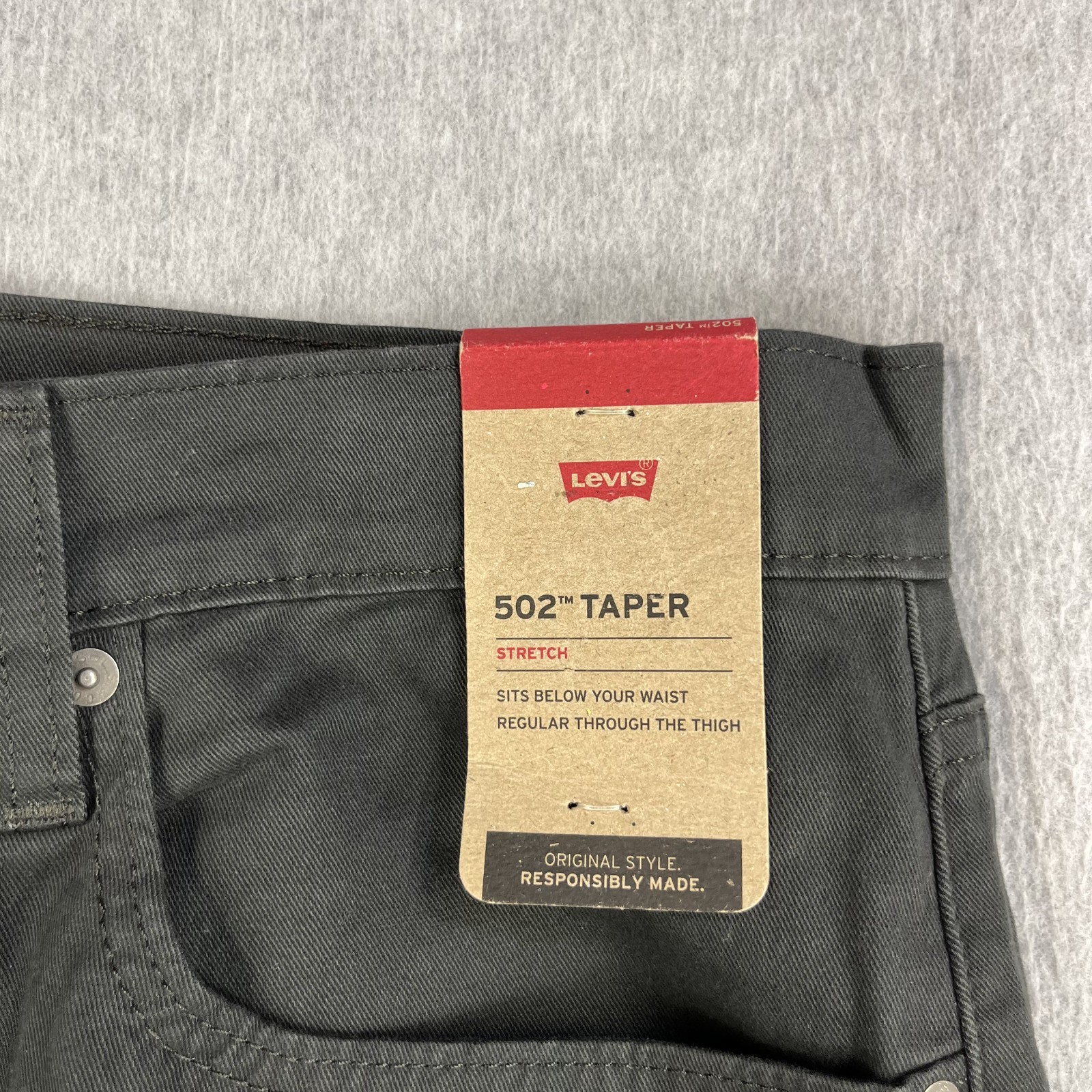 Levis 502 Taper Stretch Jeans Dark Gray Mens 36×30 Pants Denim NWT