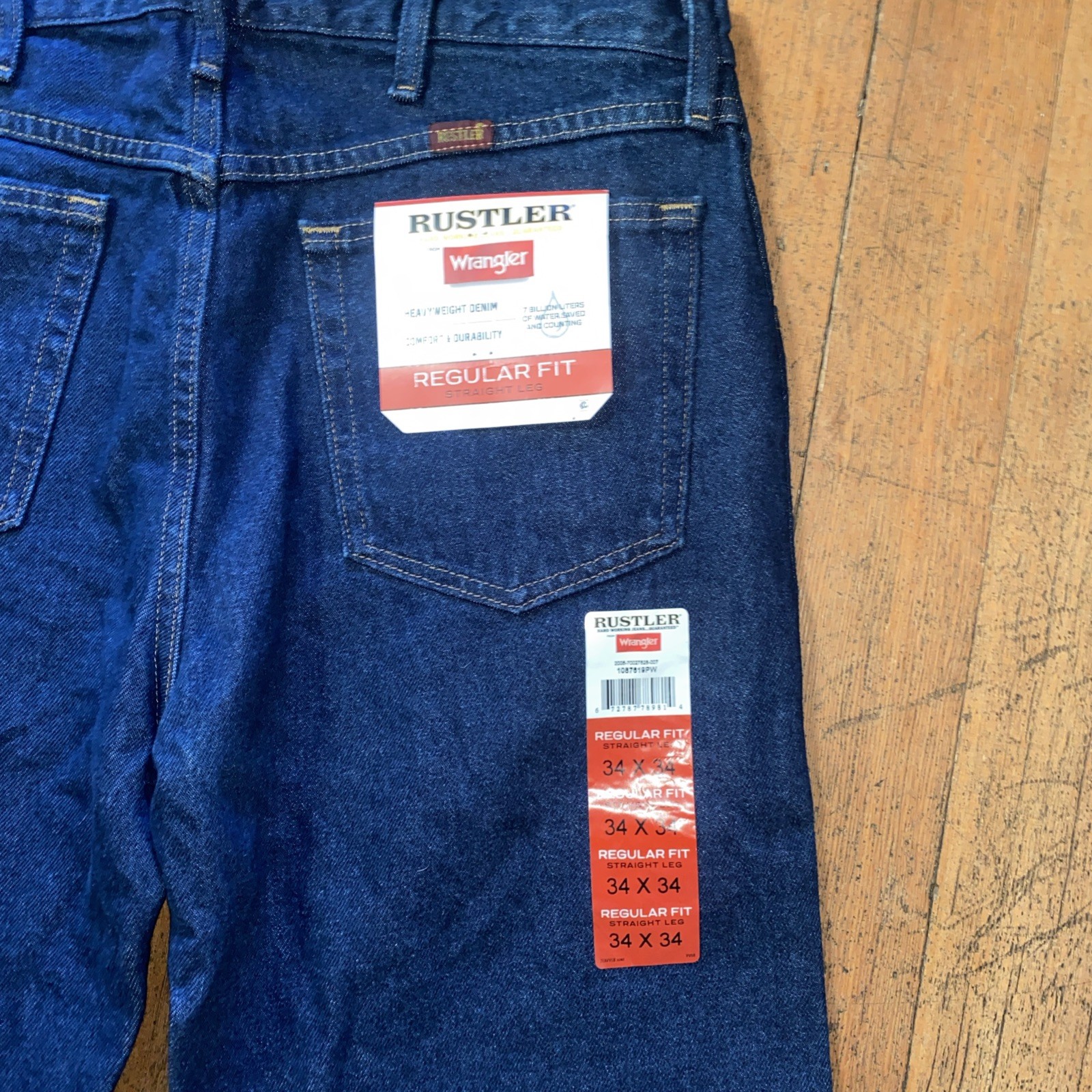 Rustler by Wrangler Regular Fit Straight Dark Blue Men’s Jeans 34x 34 NWT