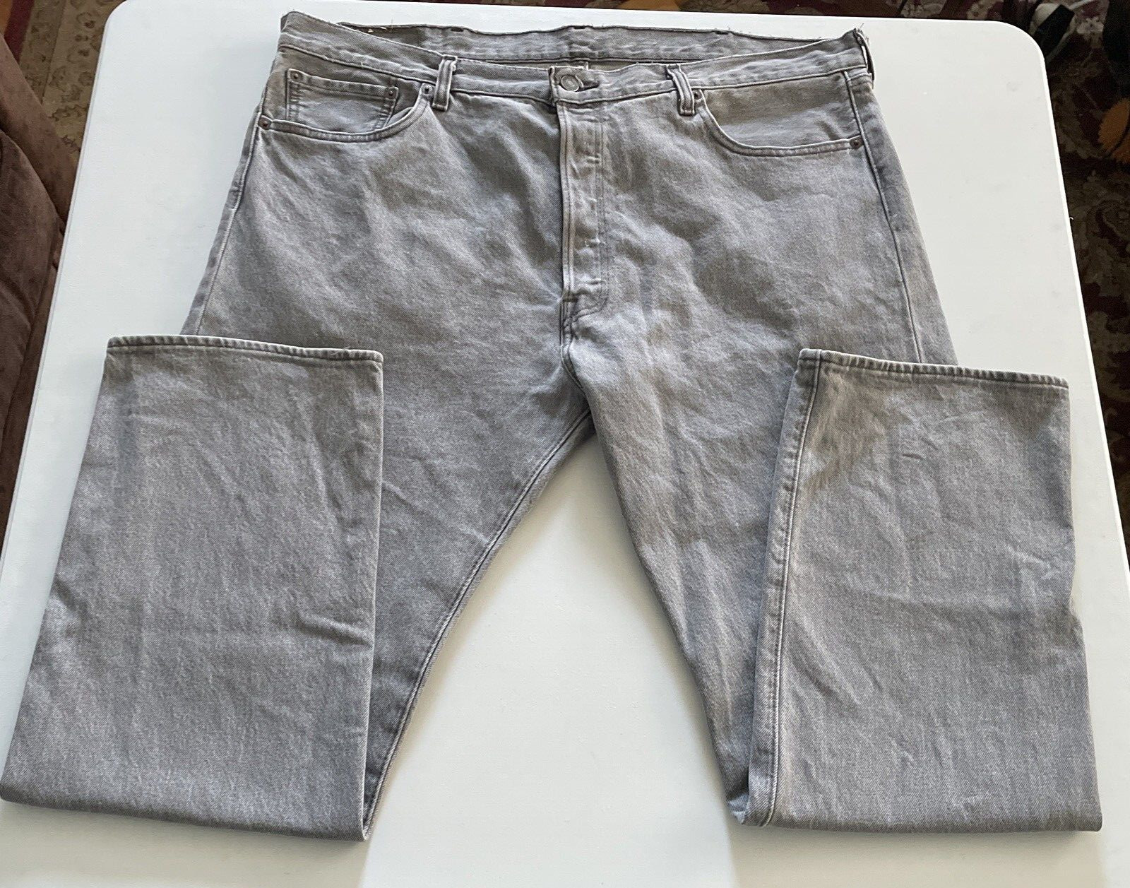 Levi’s 501 Jeans Men 40×30 Gray Relaxed Fit Button Fly Str Leg Western Irregular