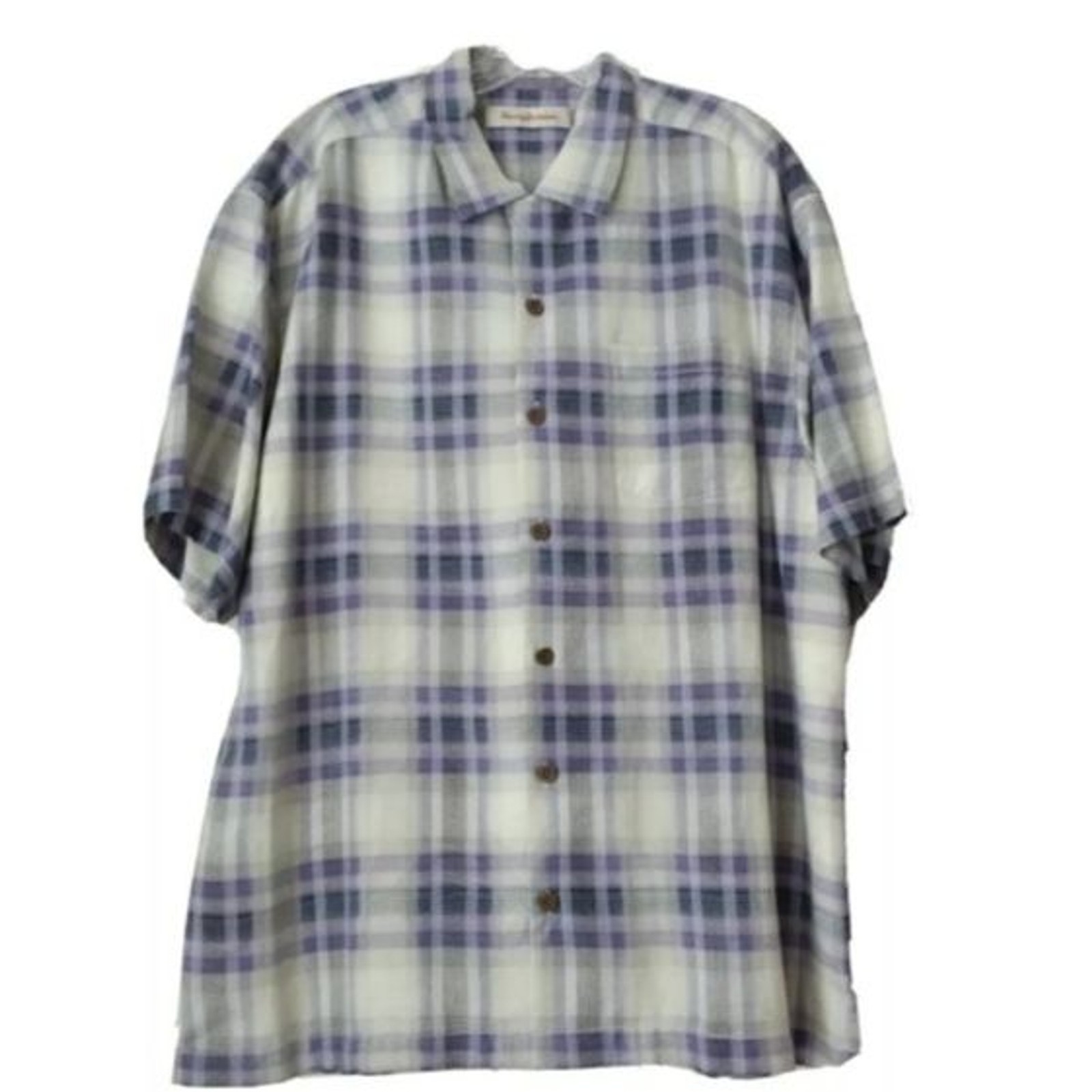 100% Silk Tommy Bahama Plaid Short Sleeve Shirt L