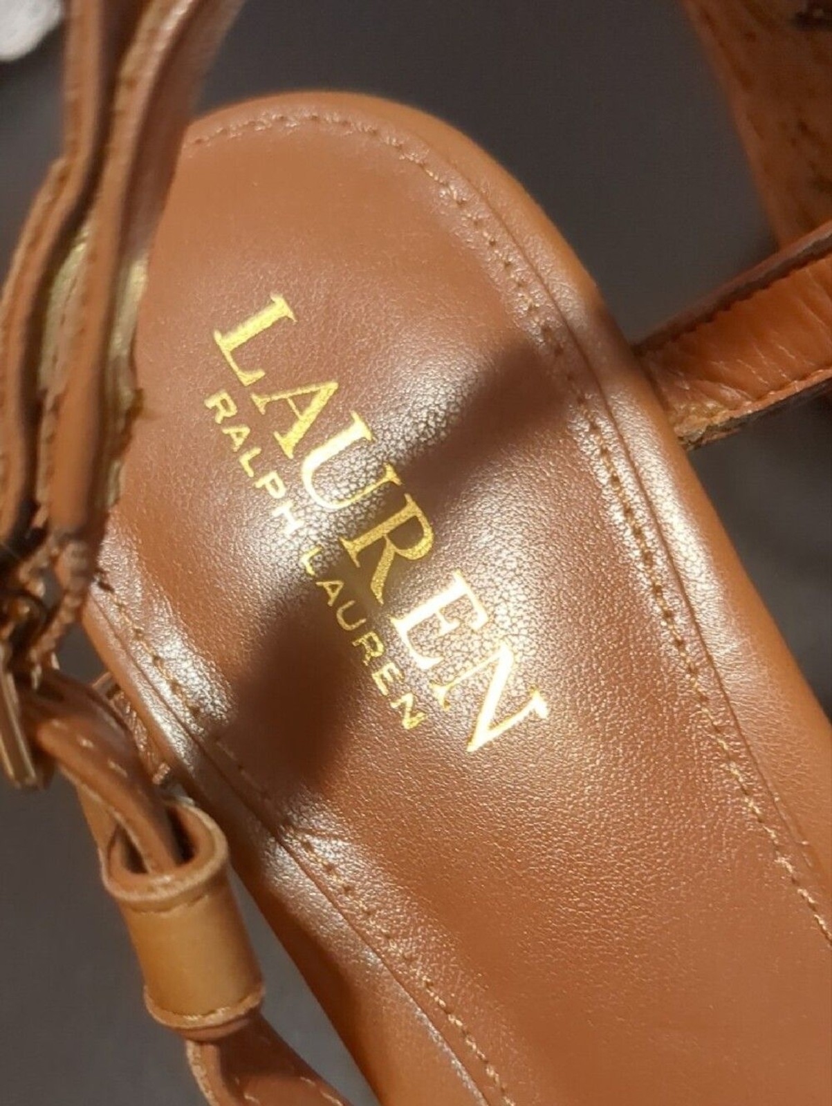 Lauren Ralph Lauren Tan Strappy Cork Wedge Sandals, 8.5