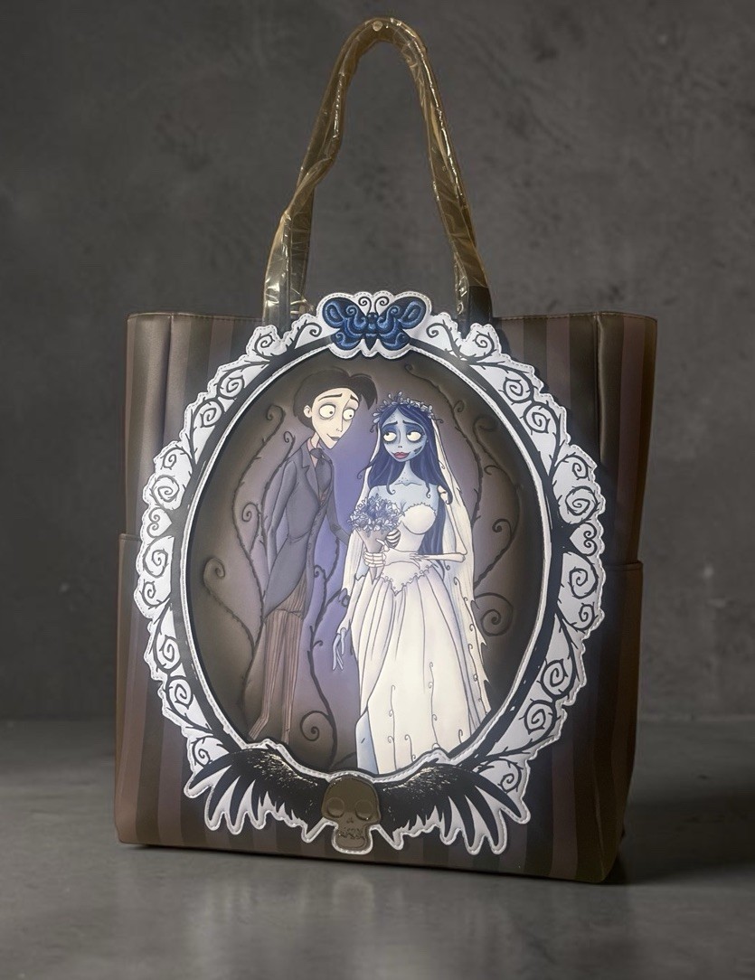 Loungefly Tim Burton Corpse Bride Victor & Emily Frame Large Tote Bag Skull NWT