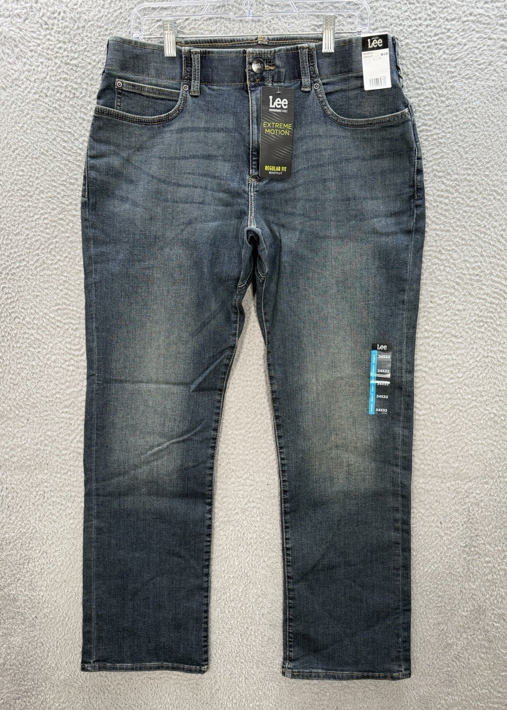 Lee Jeans Mens 34×32 Blue Extreme Motion Regular Fit Bootcut Distressed NEW