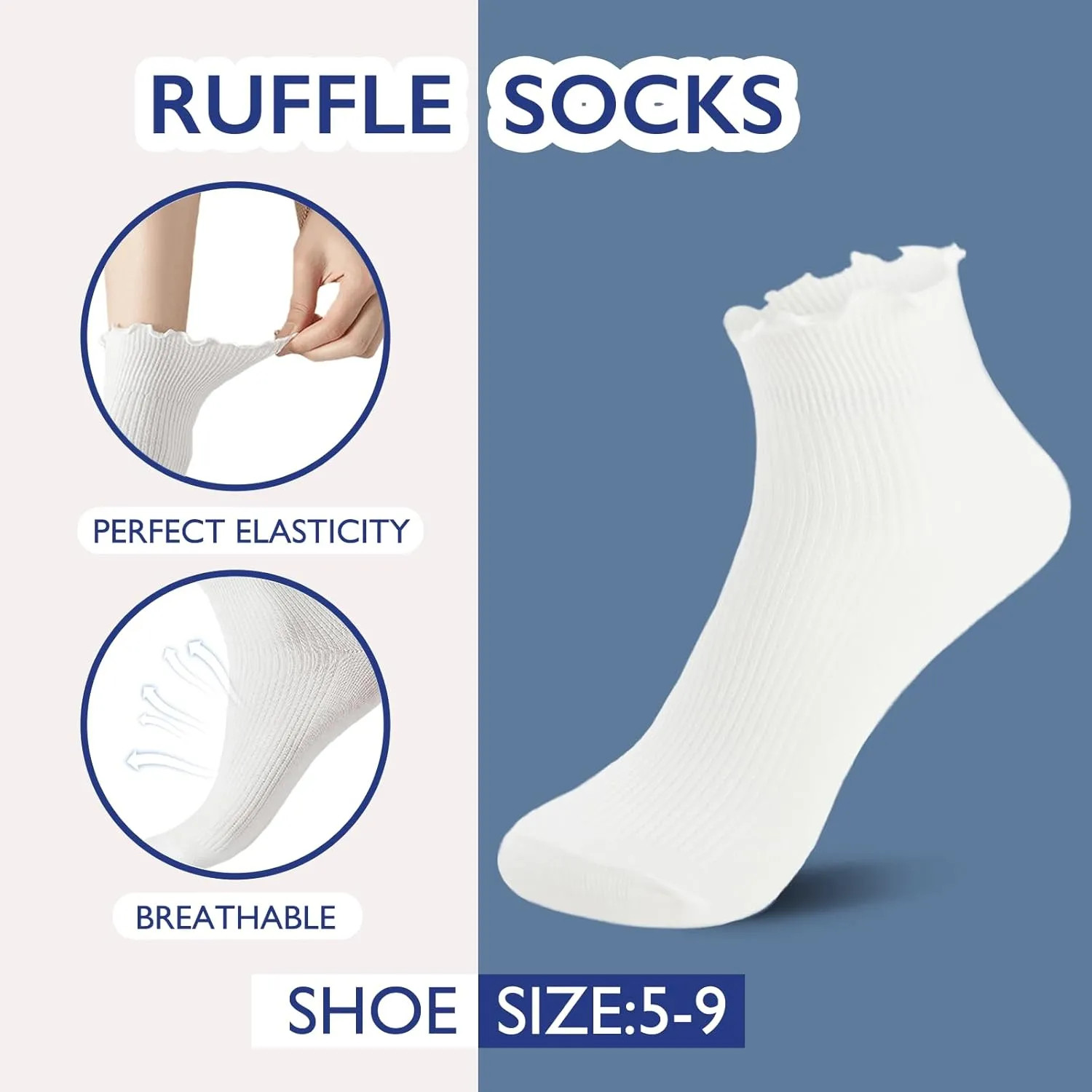 6 Pairs Women Ruffle Ankle Socks Cute Frilly Socks Cotton Blend