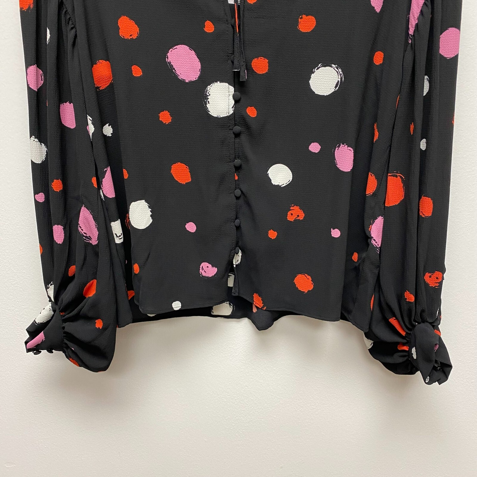Ted Baker Womens Black Sunrai Spot Print Puff Long Sleeve Frilled Blouse 1 US 4