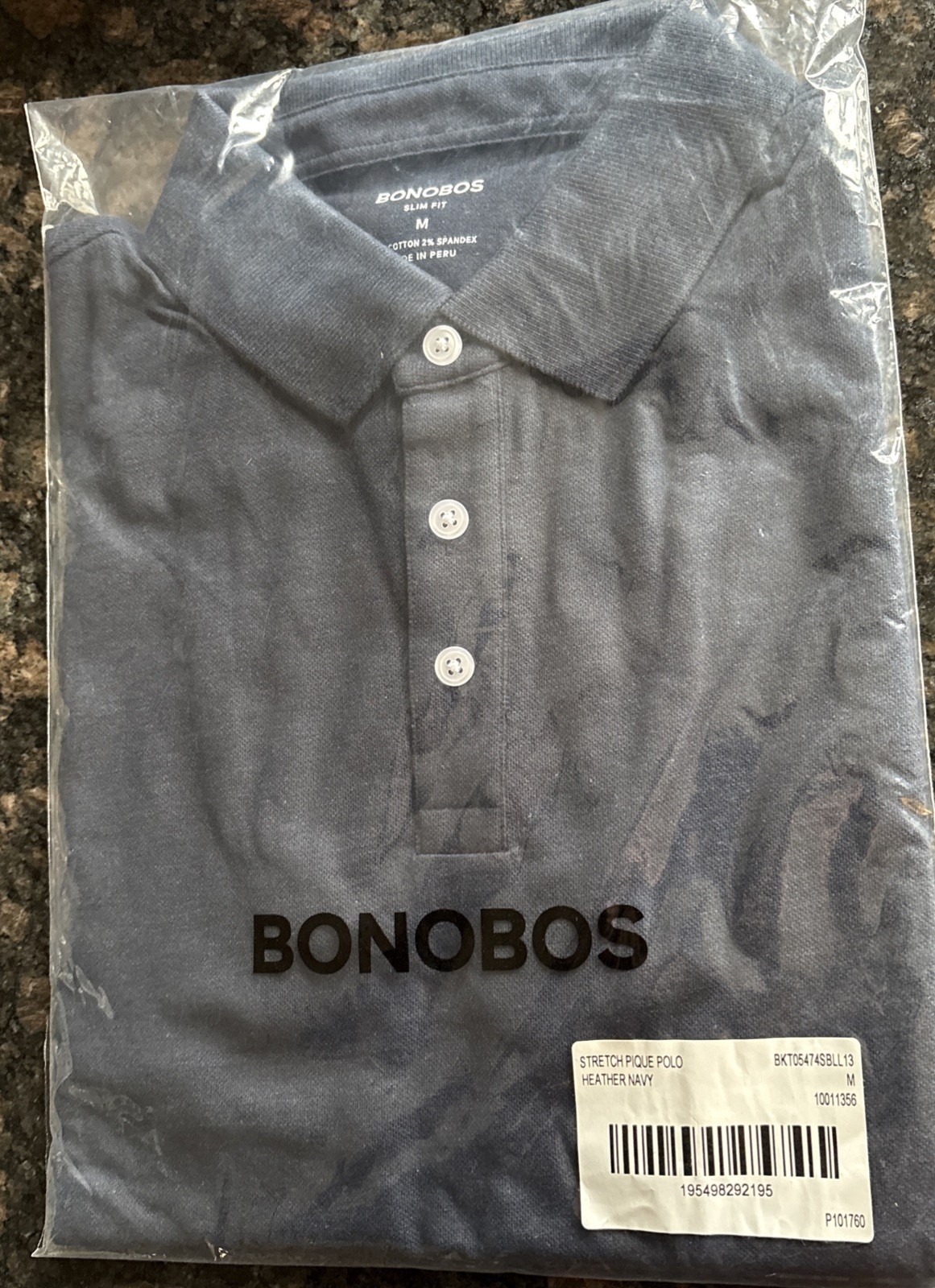 Bonobos Stretch Pique Polo Shirt Heather Navy Medium Slim Fit New R193-