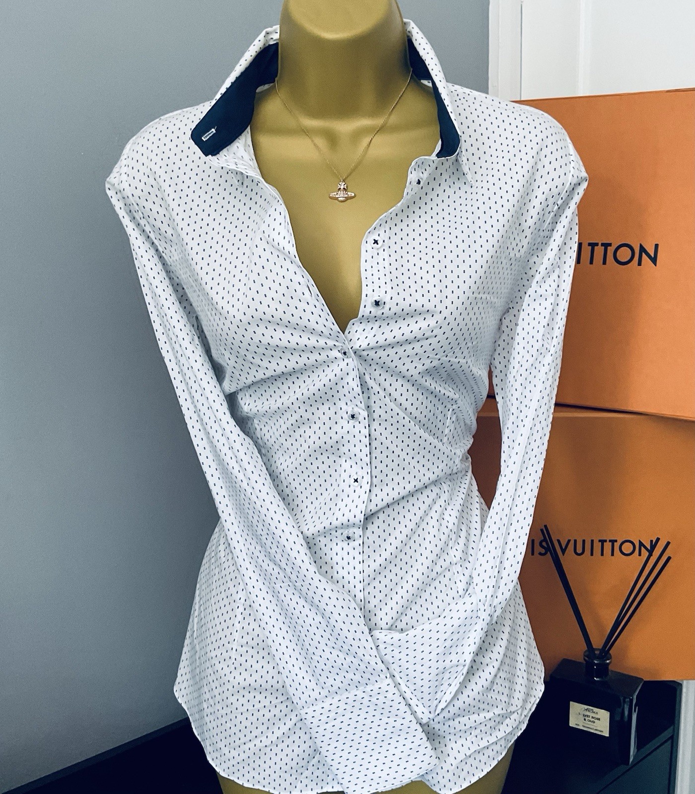 Pristine Hawes & Curtis Fitted Robby Spot Cottond Shirt Blouse UK Size 14