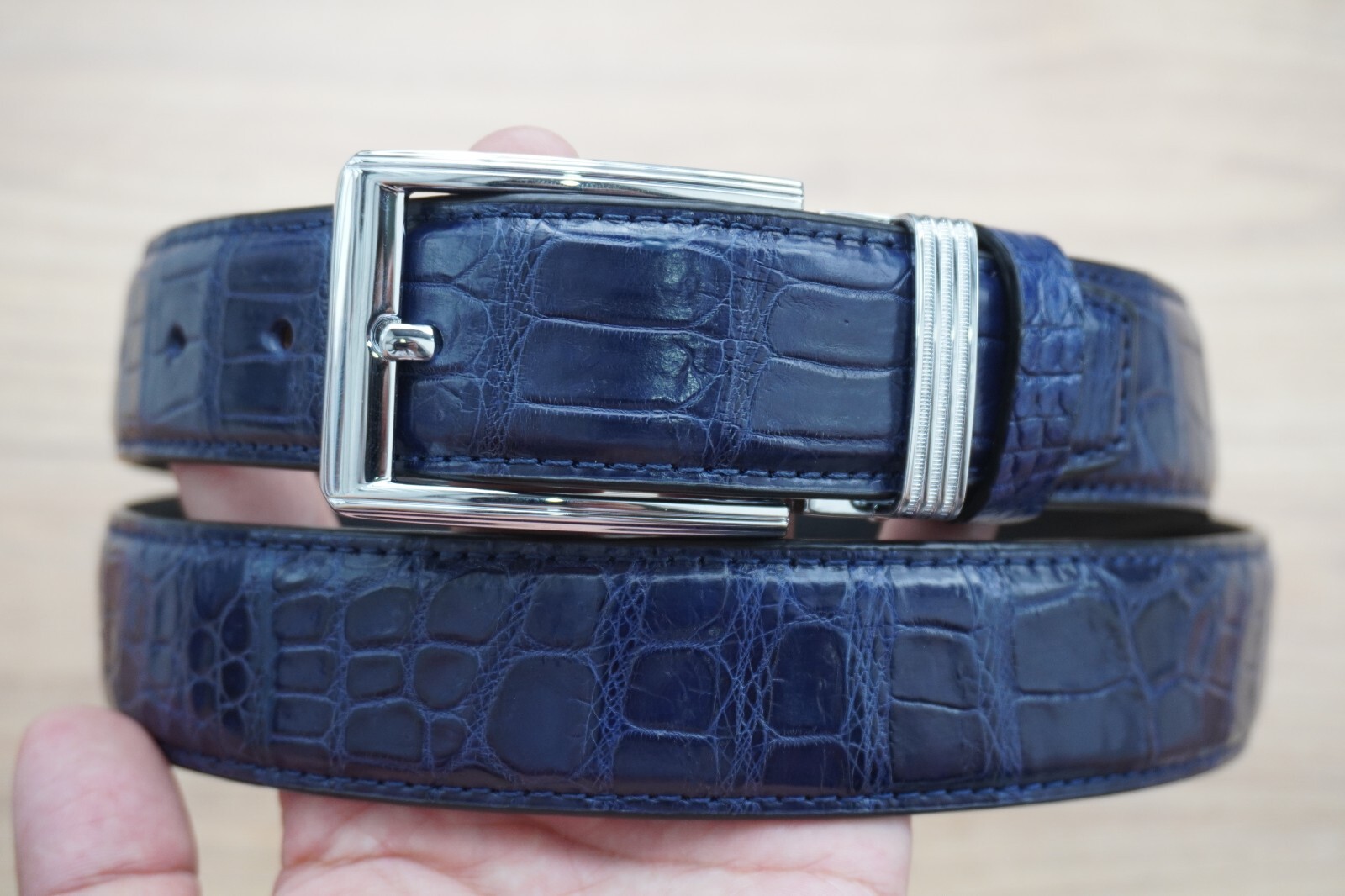 Blue Genuine Alligator CROCODILE Belly Leather Skin Men’s Belt – W 1.3″ #H26